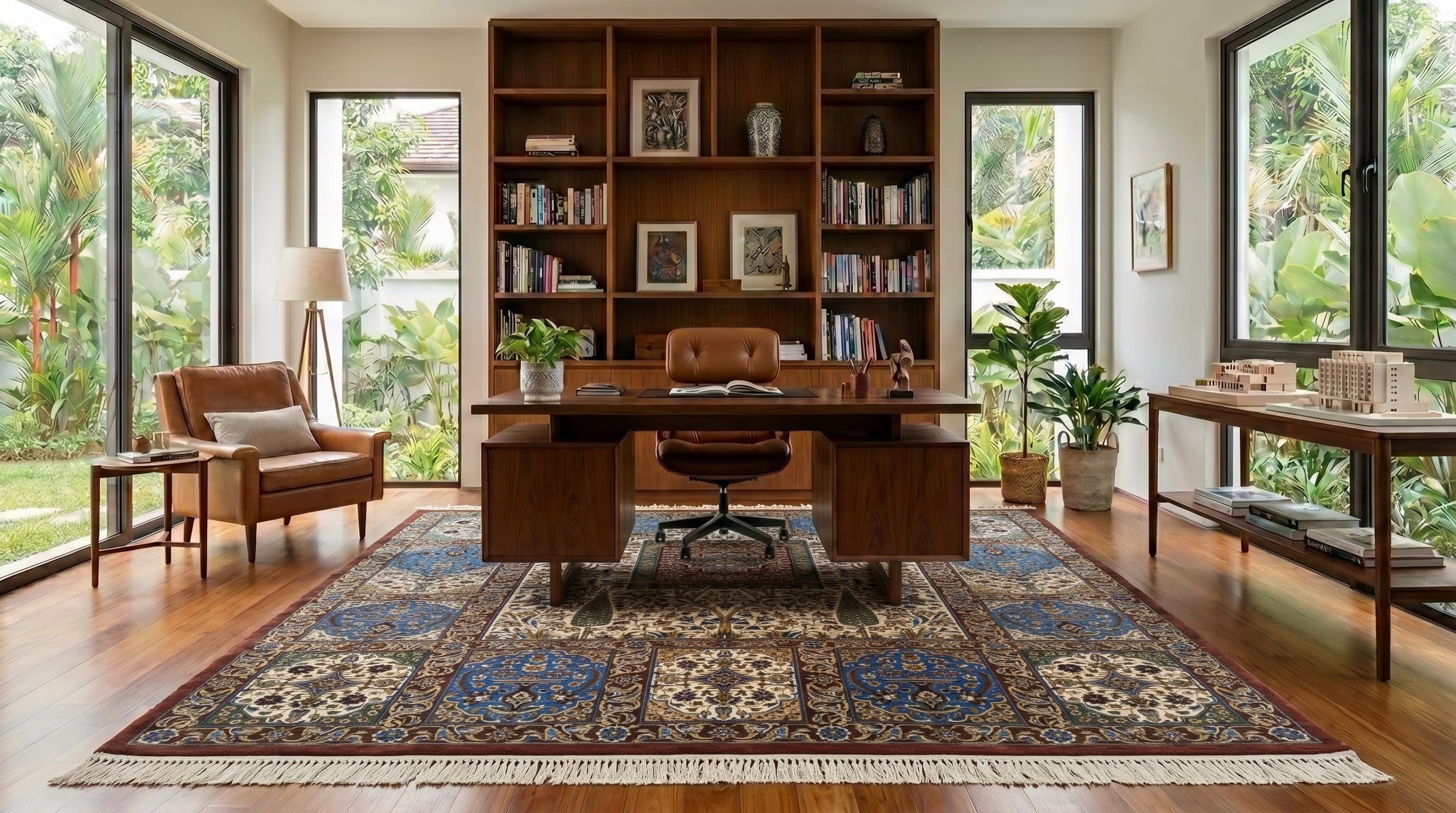 Bakhtiari Compartment Garden Ivory, Bakhtiari, Iran bespoke rug, in ivory, Viscose, 91x152 cm, Nasim Carpets Malaysia — view 2