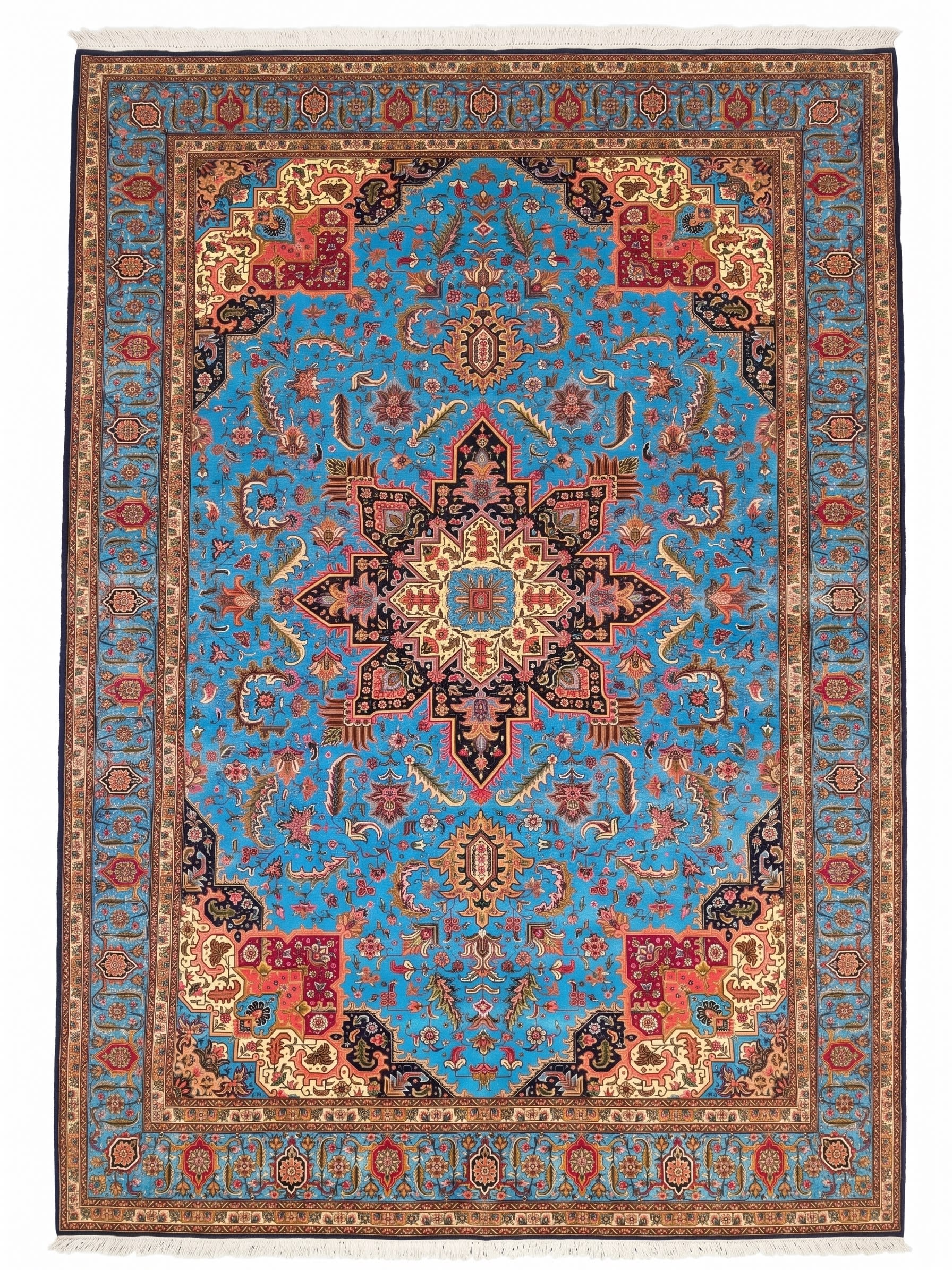 Heriz Medallion Sky Blue, Heriz, Iran bespoke rug, in sky blue, Viscose, 91x152 cm, Nasim Carpets Malaysia — view 1