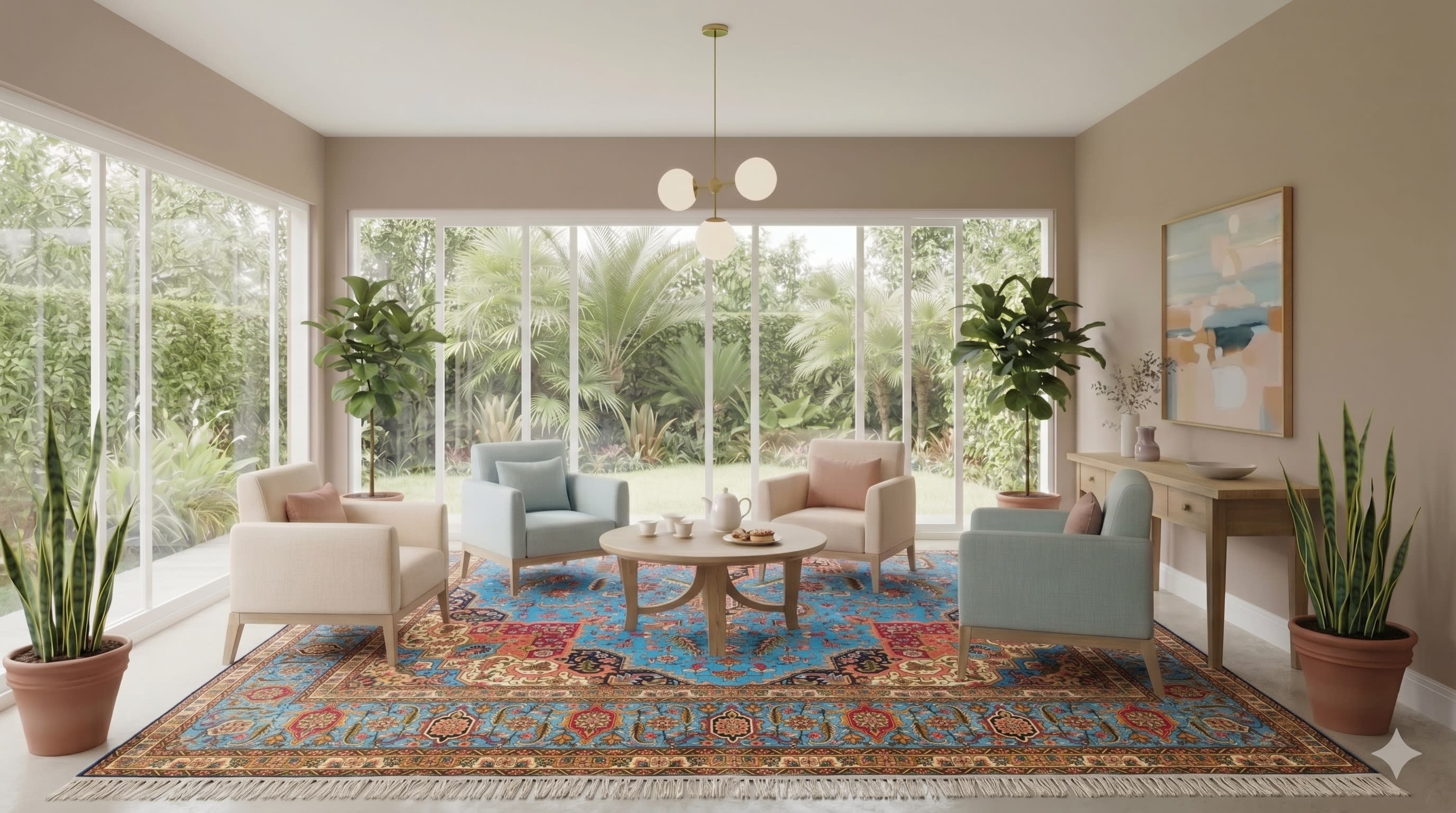 Heriz Medallion Sky Blue, Heriz, Iran bespoke rug, in sky blue, Viscose, 91x152 cm, Nasim Carpets Malaysia — view 2