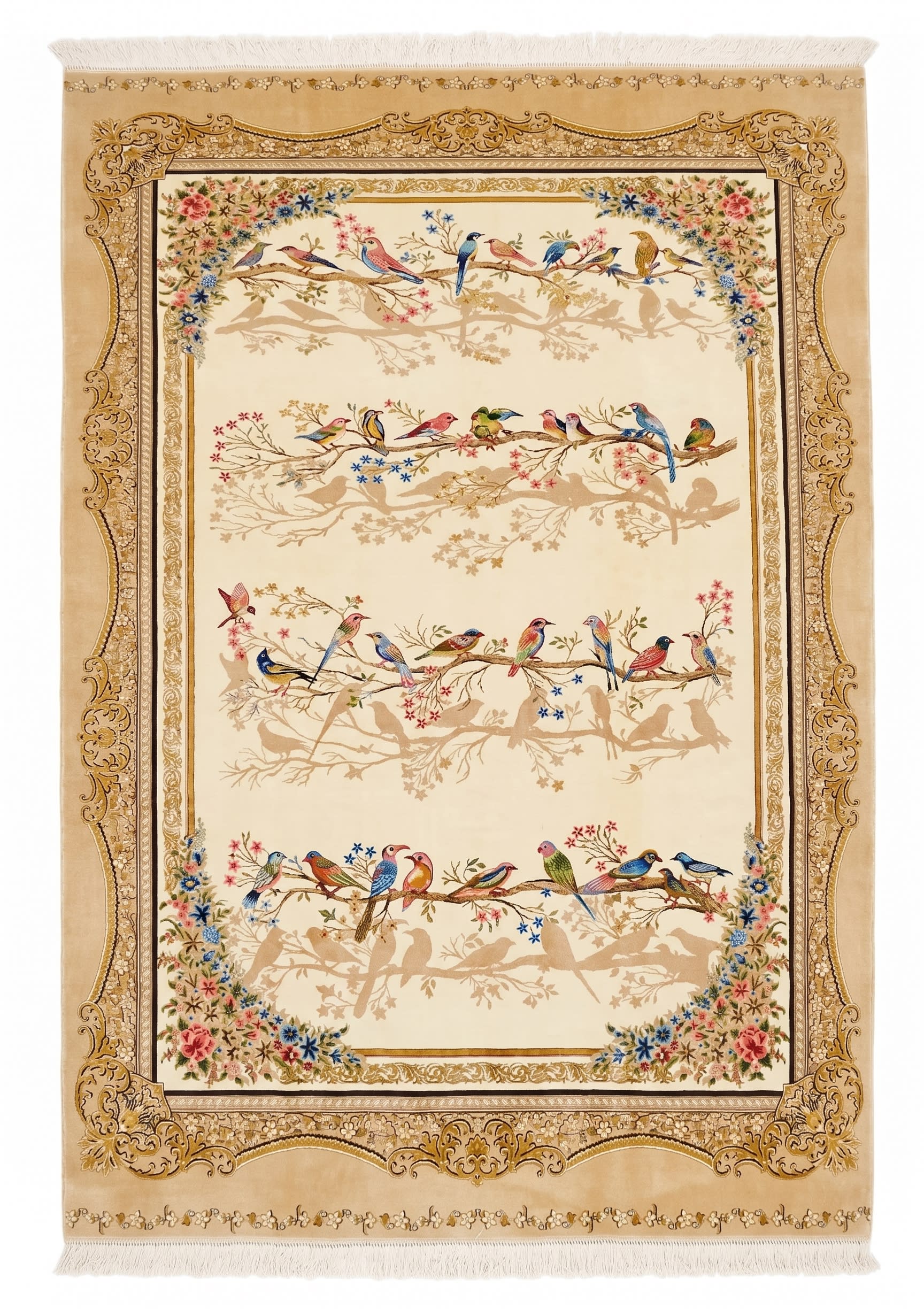 Qom Aviary Garden Ivory, Qom, Iran bespoke rug, in ivory, Wool, 91x152 cm, Nasim Carpets Malaysia — view 1