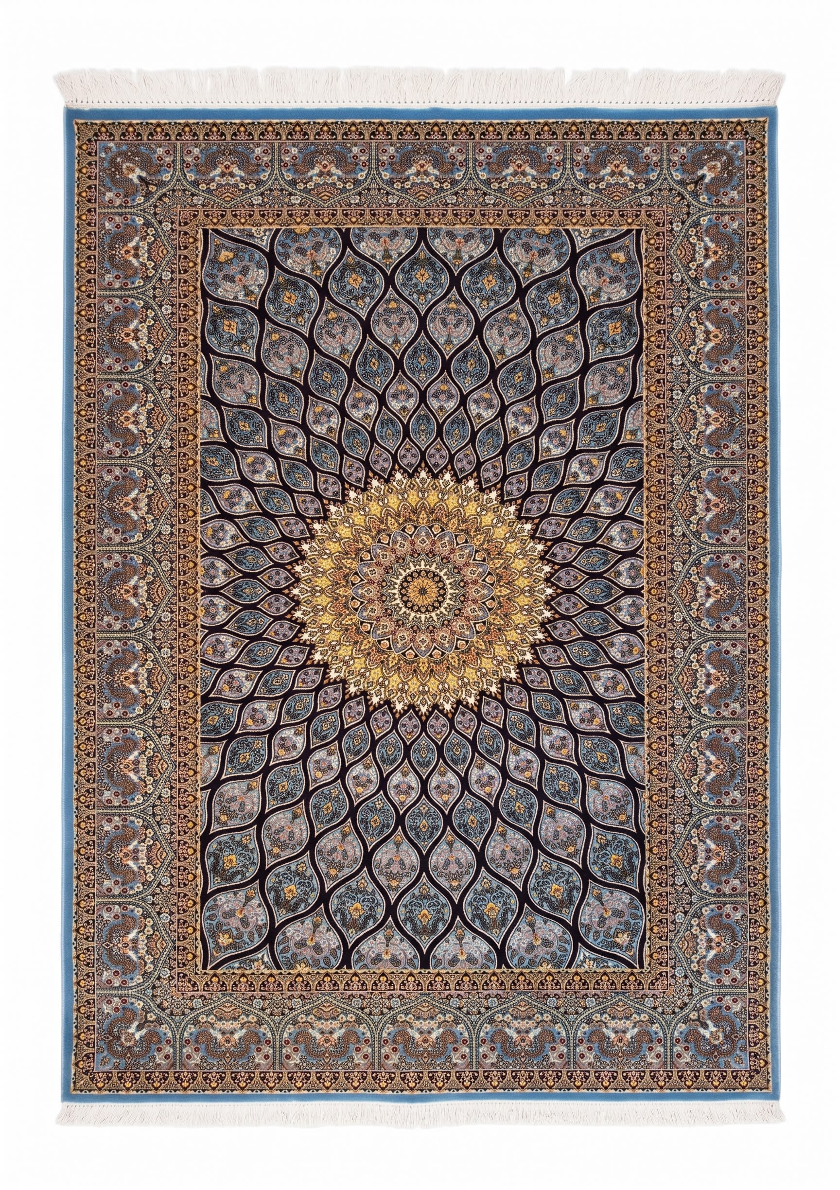 Isfahan Gonbad Blue, Isfahan, Iran bespoke rug, in cerulean blue, Viscose, 91x152 cm, Nasim Carpets Malaysia — view 1