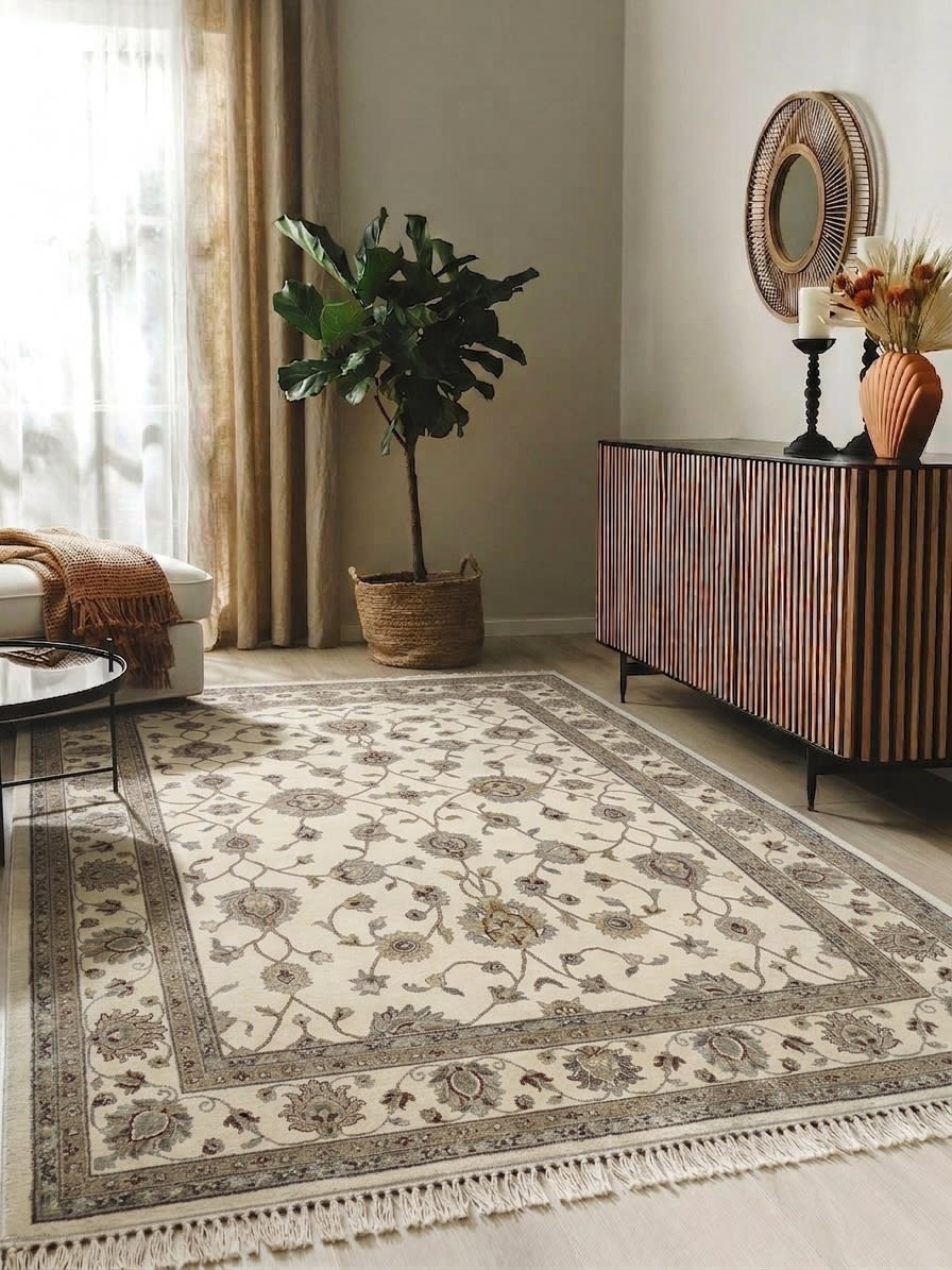 Tabriz Lattice Floral Ivory, Lahore, Pakistan persian rug, in ivory, Wool, 274x378 cm, Nasim Carpets Malaysia — view 2
