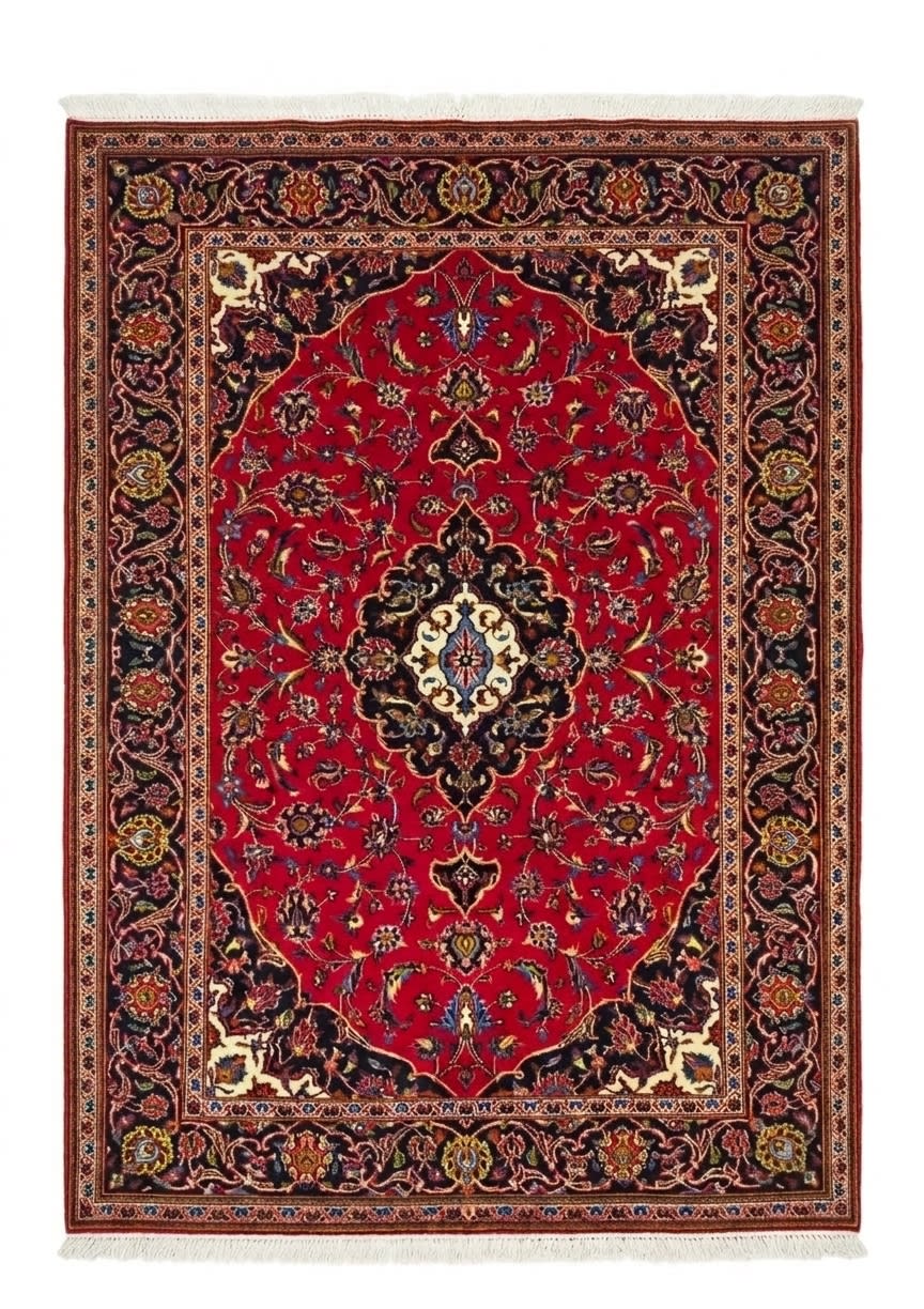 Kashan Medallion Red, Kashan, Iran persian rug, in crimson red, Wool, 146x213 cm, Nasim Carpets Malaysia — view 1
