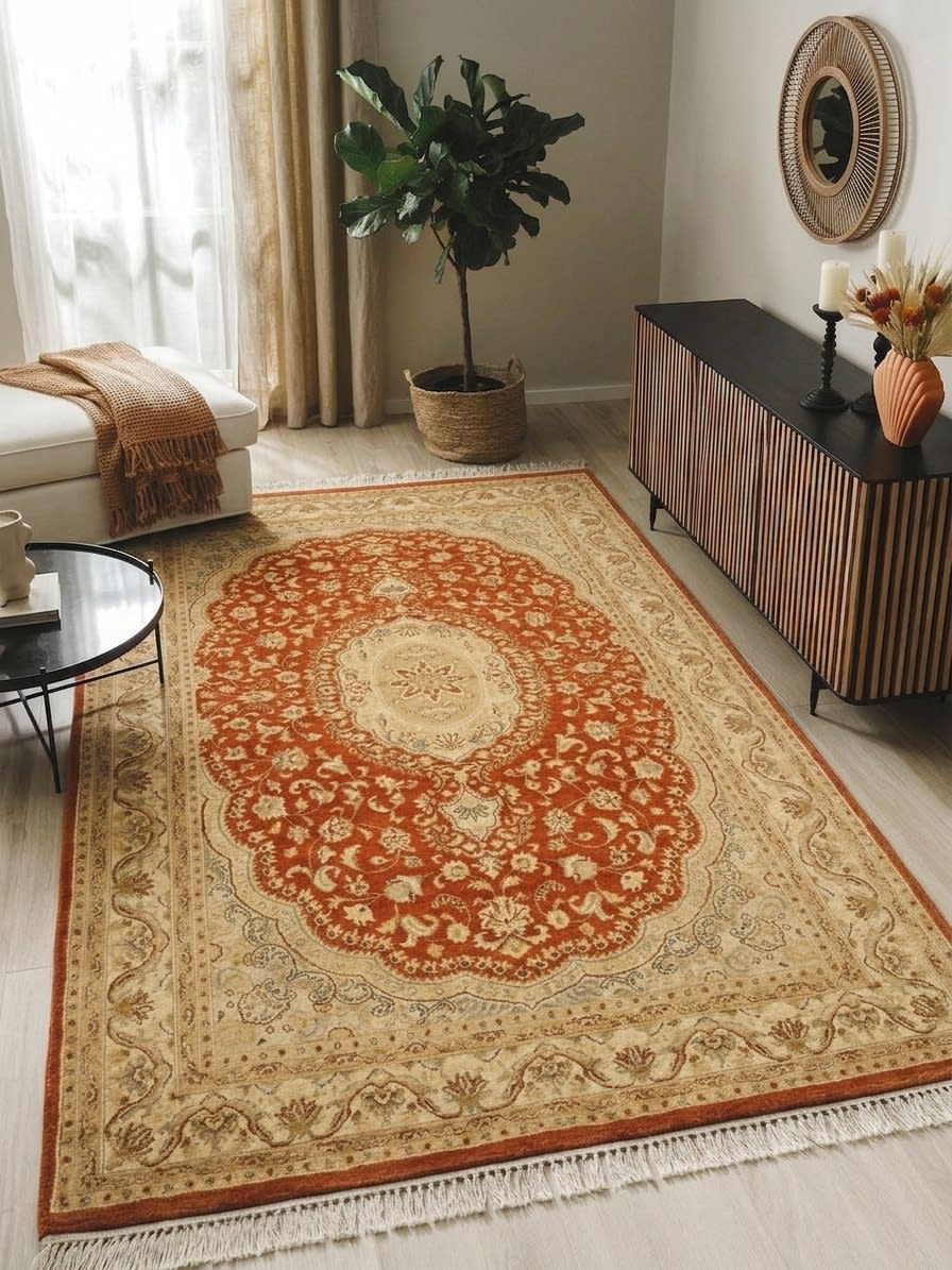 Tabriz Medallion Rust, Tabriz, Pakistan persian rug, in terracotta rust, Wool, 122x198 cm, Nasim Carpets Malaysia — view 2
