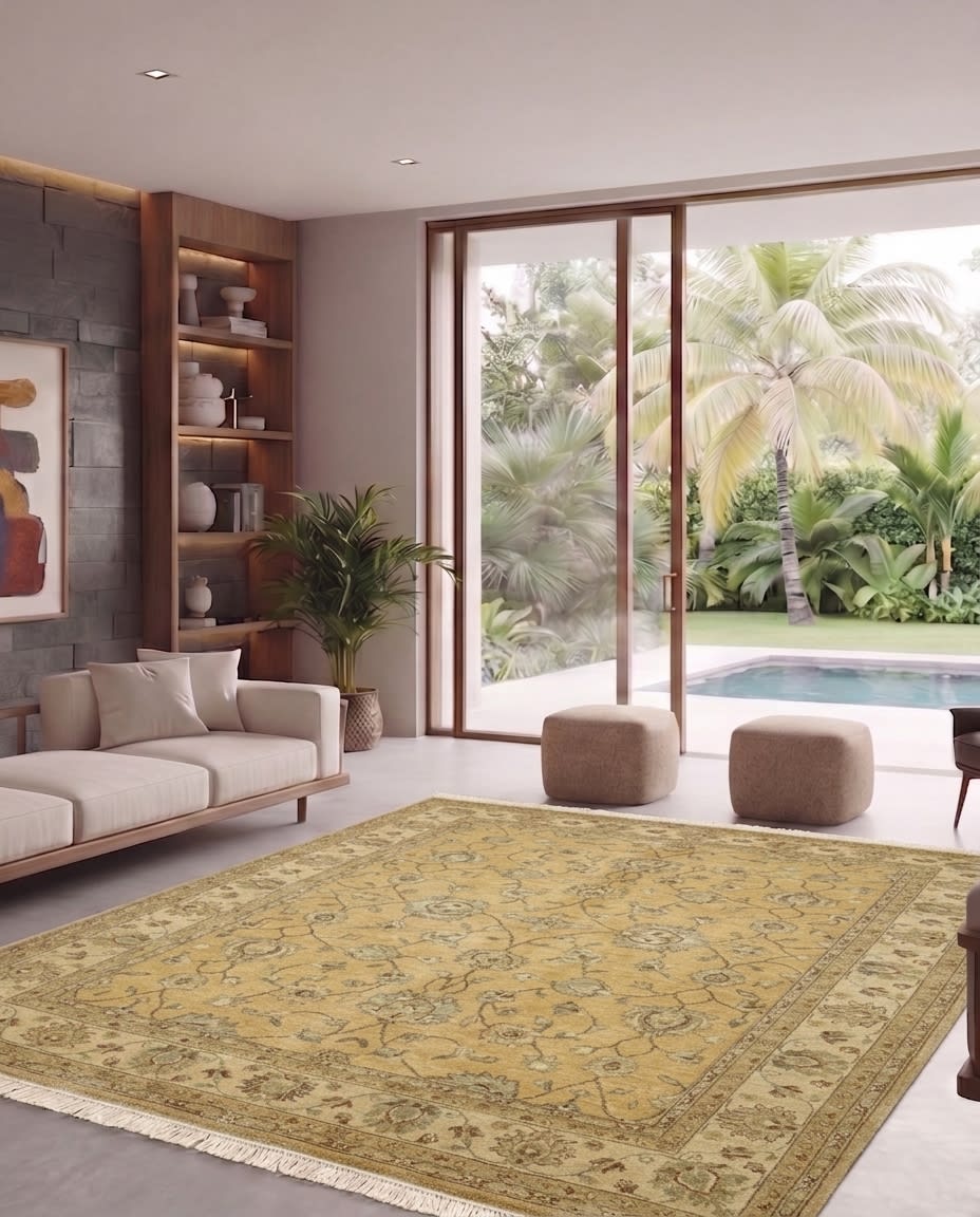 Kashan All-Over Floral Gold, Kashan, Iran persian rug, in antique gold, Wool, 302x378 cm, Nasim Carpets Malaysia — view 2