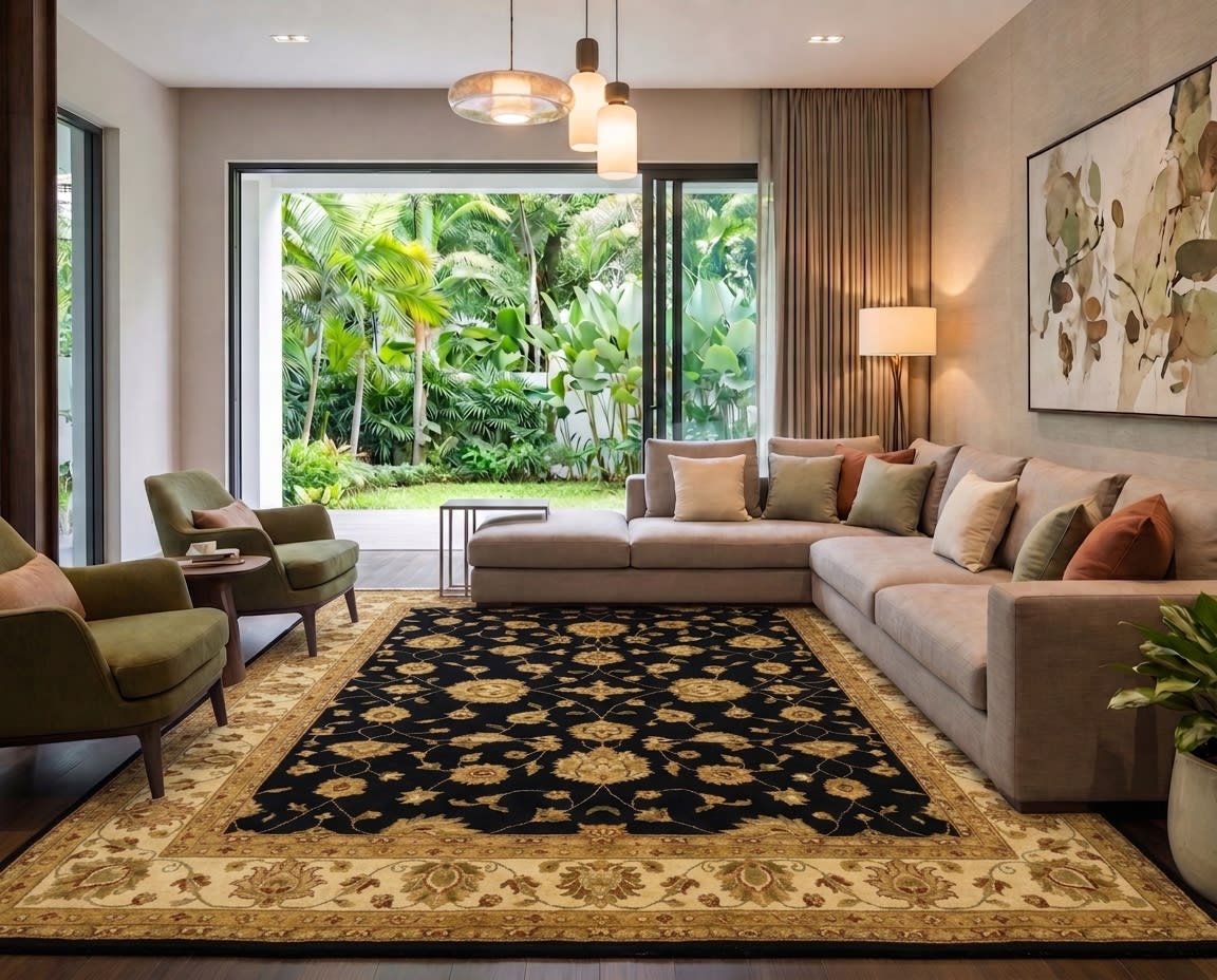 Tabriz Shah Abbasi Black, Lahore, Pakistan persian rug, in midnight black, Wool, 274x372 cm, Nasim Carpets Malaysia — view 2