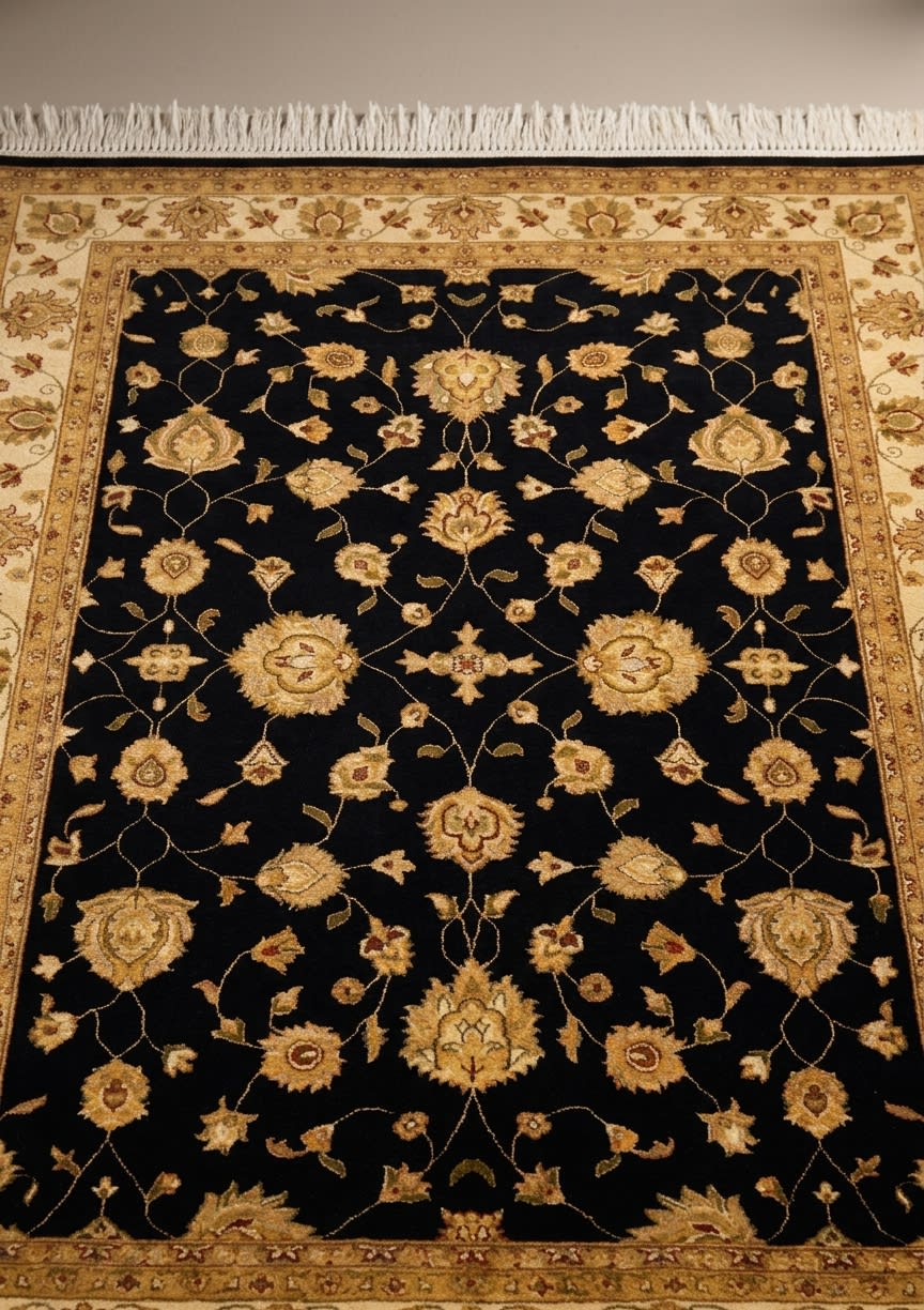 Tabriz Shah Abbasi Black, Lahore, Pakistan persian rug, in midnight black, Wool, 274x372 cm, Nasim Carpets Malaysia — view 3