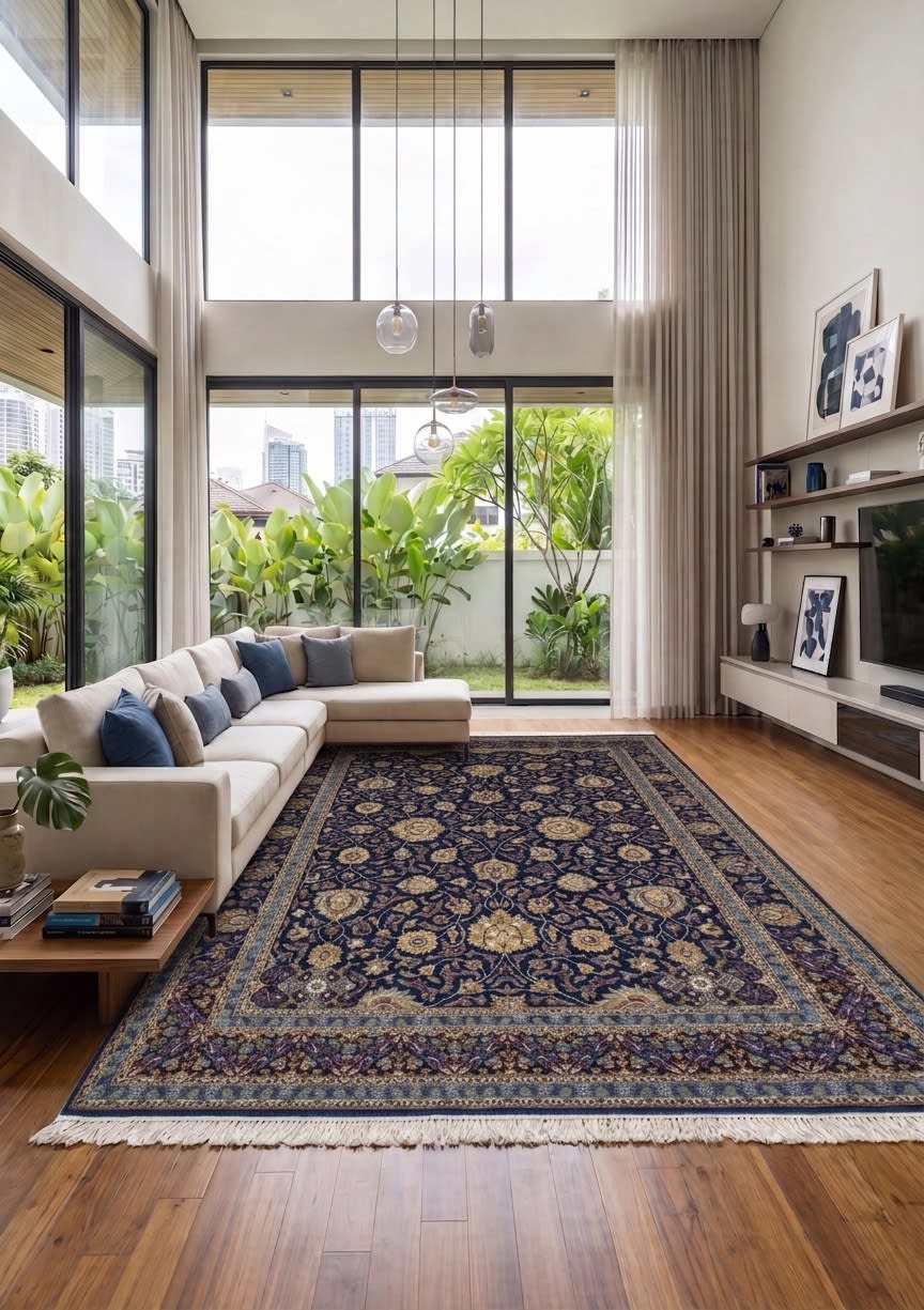 Moud Herati All-Over Navy, Moud, Iran persian rug, in navy blue, Wool, 299x396 cm, Nasim Carpets Malaysia — view 2