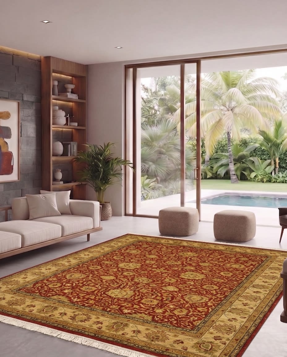 Lahore Millefleur Red, Lahore, Pakistan persian rug, in madder red, Wool, 274x378 cm, Nasim Carpets Malaysia — view 2