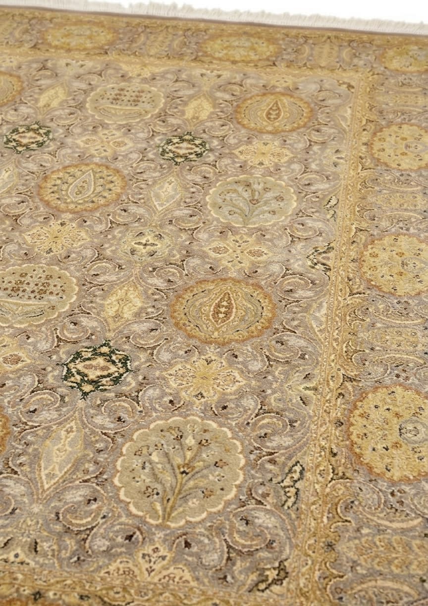 Isfahan Medallion Compartment Gold, Iran persian rug, in champagne gold, Wool, 274x381 cm, Nasim Carpets Malaysia — view 3