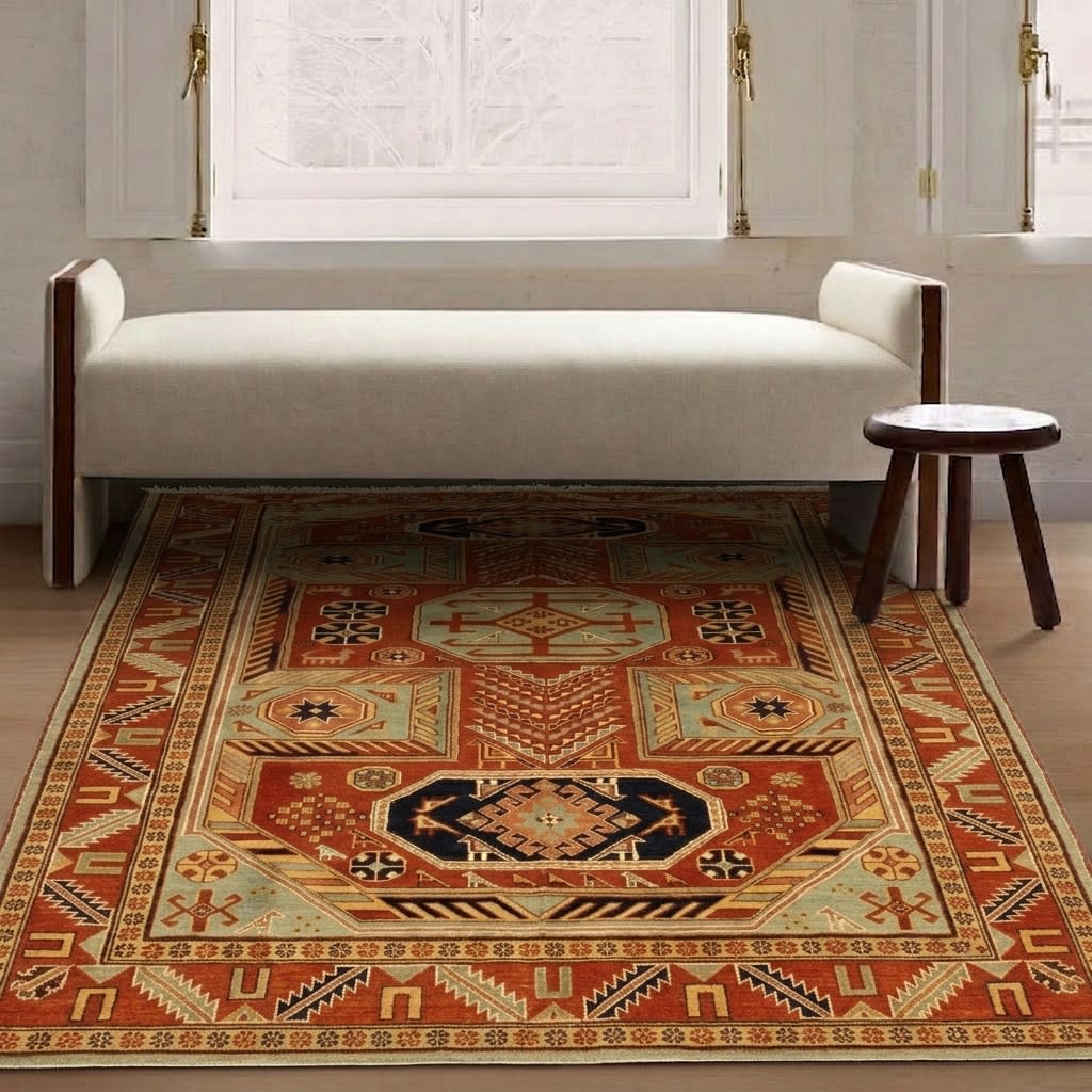 Kazak Lesghi Star Rust, Kazak, Caucasus persian rug, in terracotta red, Wool, 168x274 cm, Nasim Carpets Malaysia — view 2