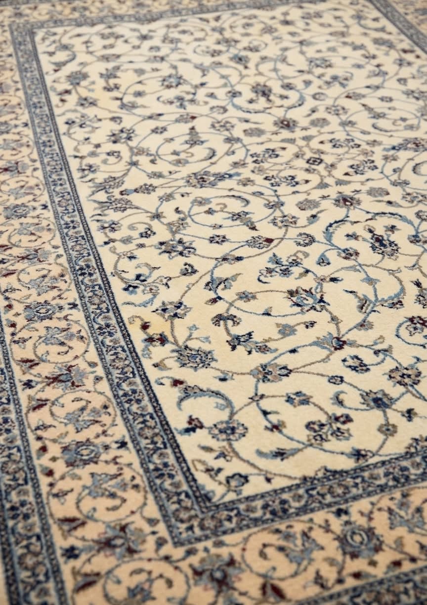 Nain Blue Vine Ivory, Nain persian rug, in ivory, Silk and Wool, 244x305 cm, Nasim Carpets Malaysia — view 3