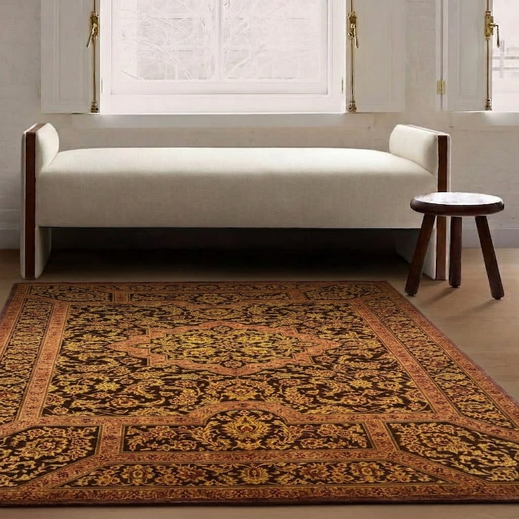 Qum Silk Golden Medallion, Qum persian rug, in gold, Pure Silk, 91x152 cm, Nasim Carpets Malaysia — view 2