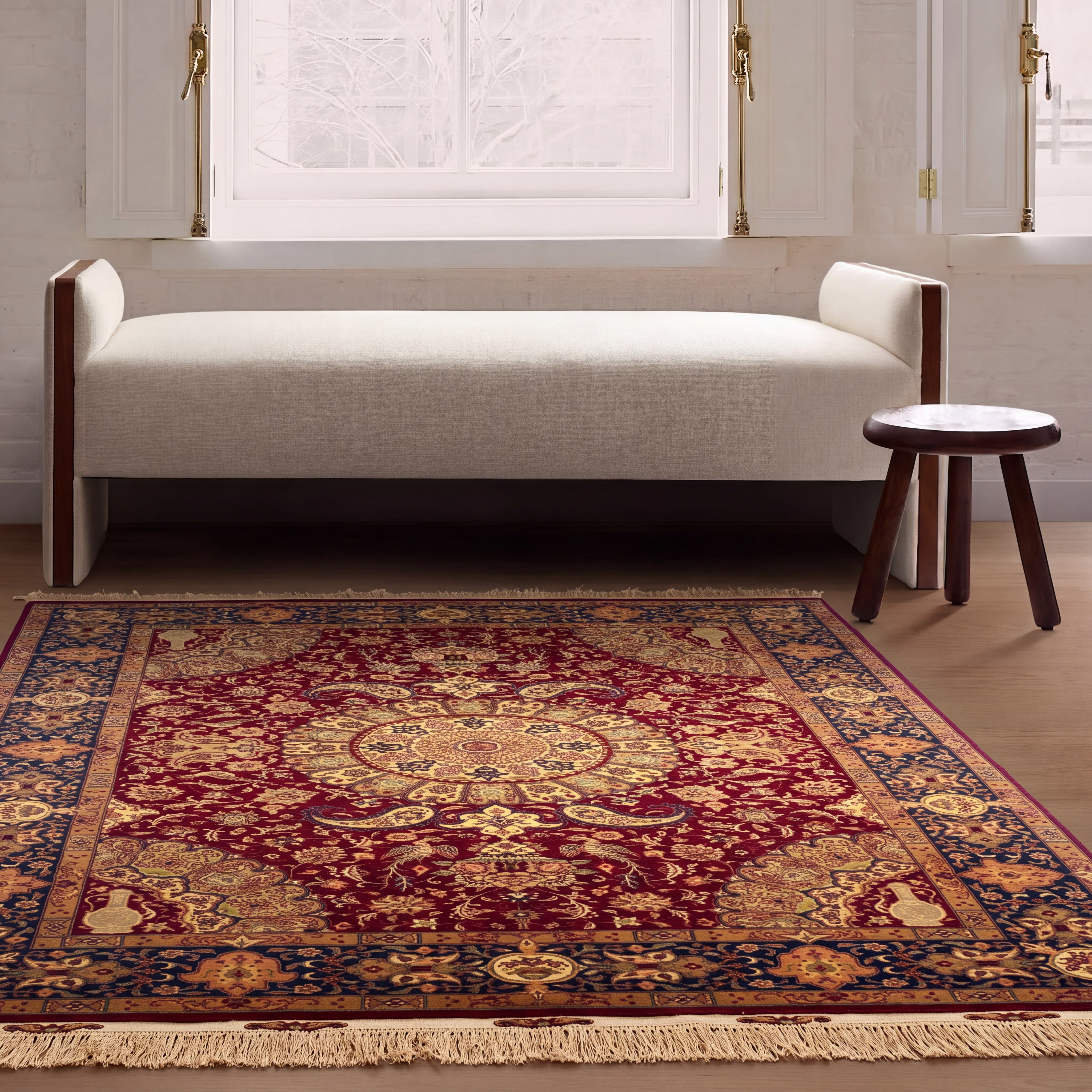 Qum Silk Floral Medallion with Bird & Vase Motifs, Qum persian rug, in burgundy, Pure Silk, 91x152 cm, Nasim Carpets Malaysia — view 2