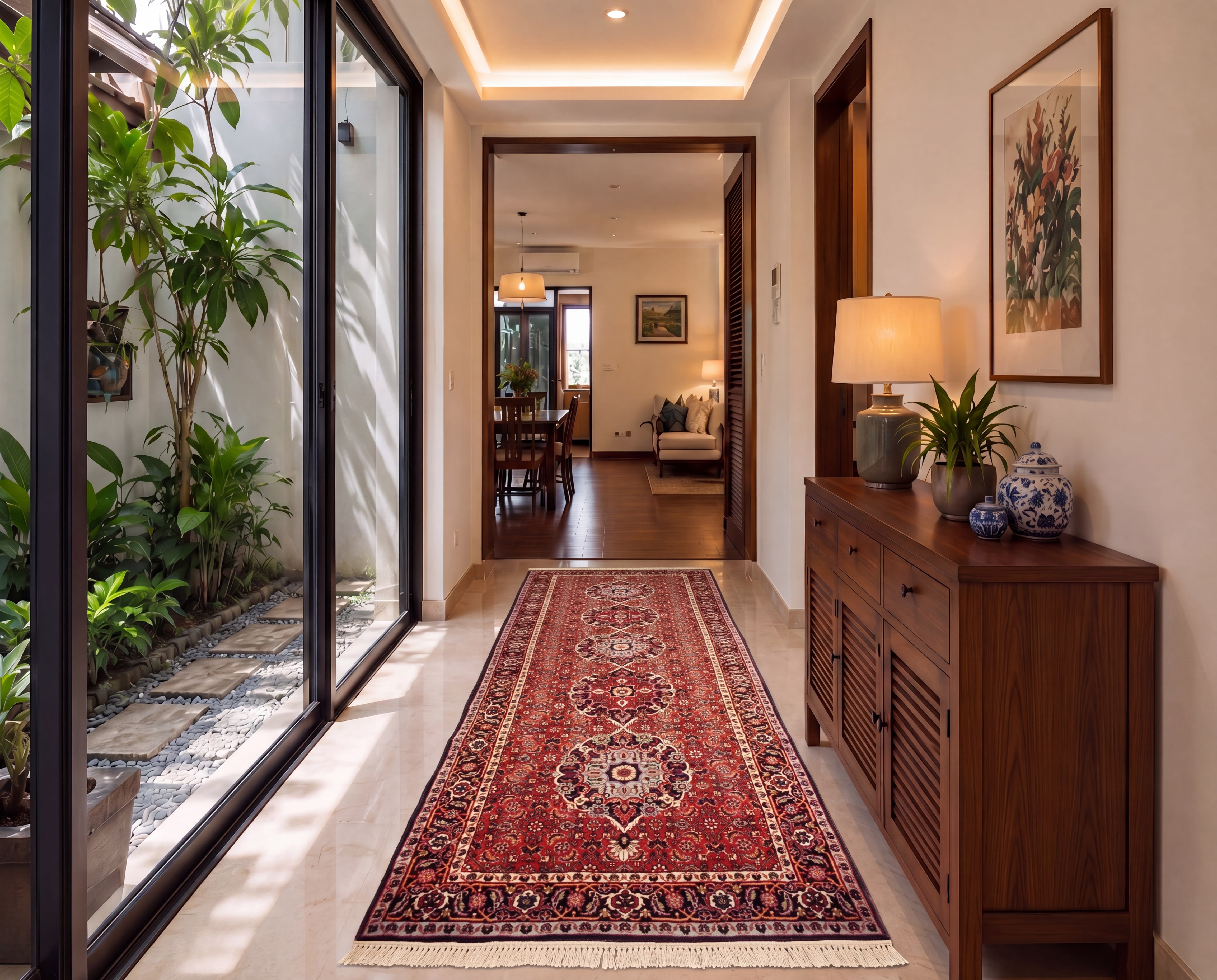 Bidjar Medallion Runner Red, Bidjar persian rug, in madder red, Wool, 64x274 cm, Nasim Carpets Malaysia — view 2