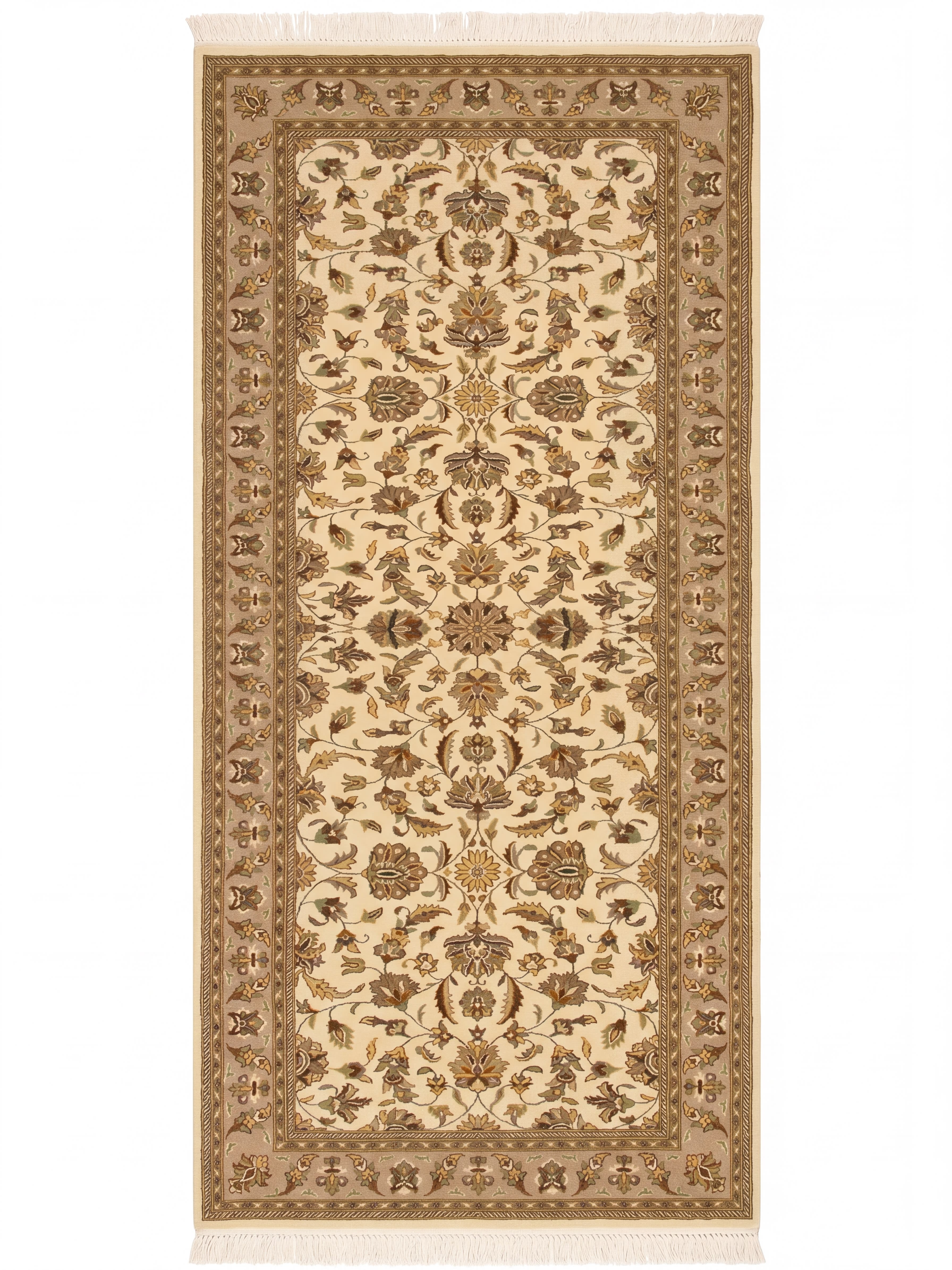 Pak Isfahan All-Over Floral Ivory Runner, Pakistan persian rug, in ivory, Wool, 122x610 cm, Nasim Carpets Malaysia — view 1