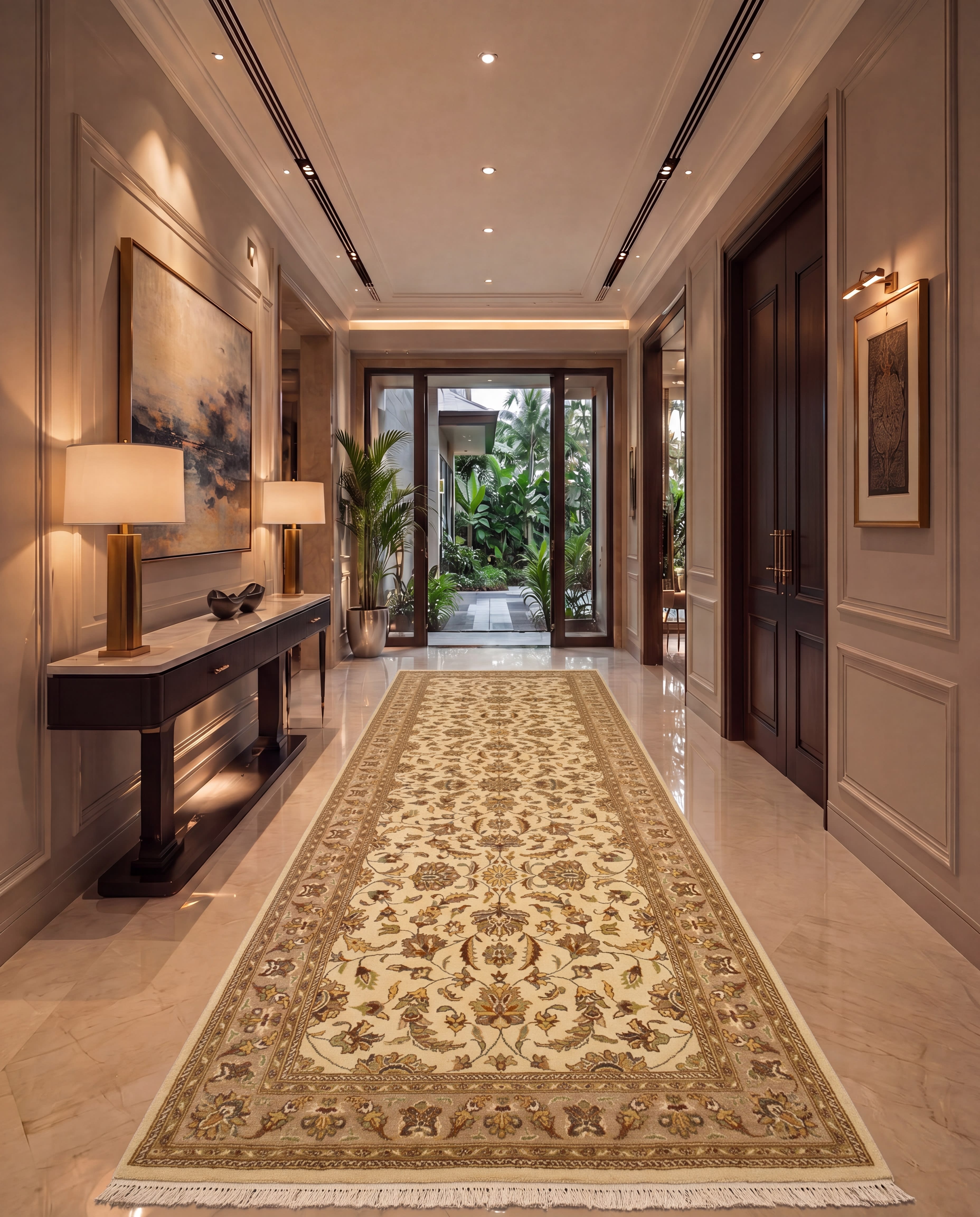 Pak Isfahan All-Over Floral Ivory Runner, Pakistan persian rug, in ivory, Wool, 122x610 cm, Nasim Carpets Malaysia — view 2