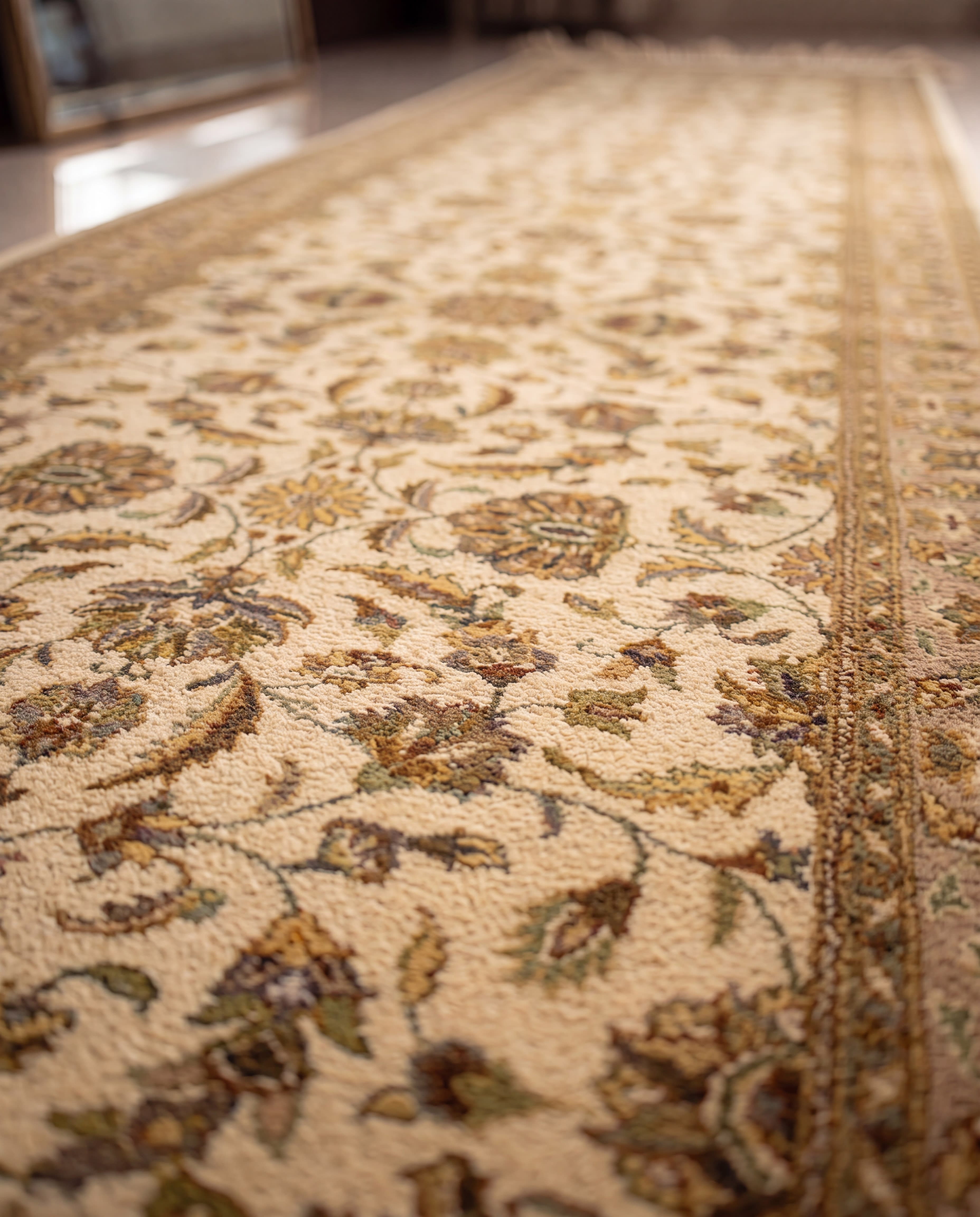 Pak Isfahan All-Over Floral Ivory Runner, Pakistan persian rug, in ivory, Wool, 122x610 cm, Nasim Carpets Malaysia — view 3