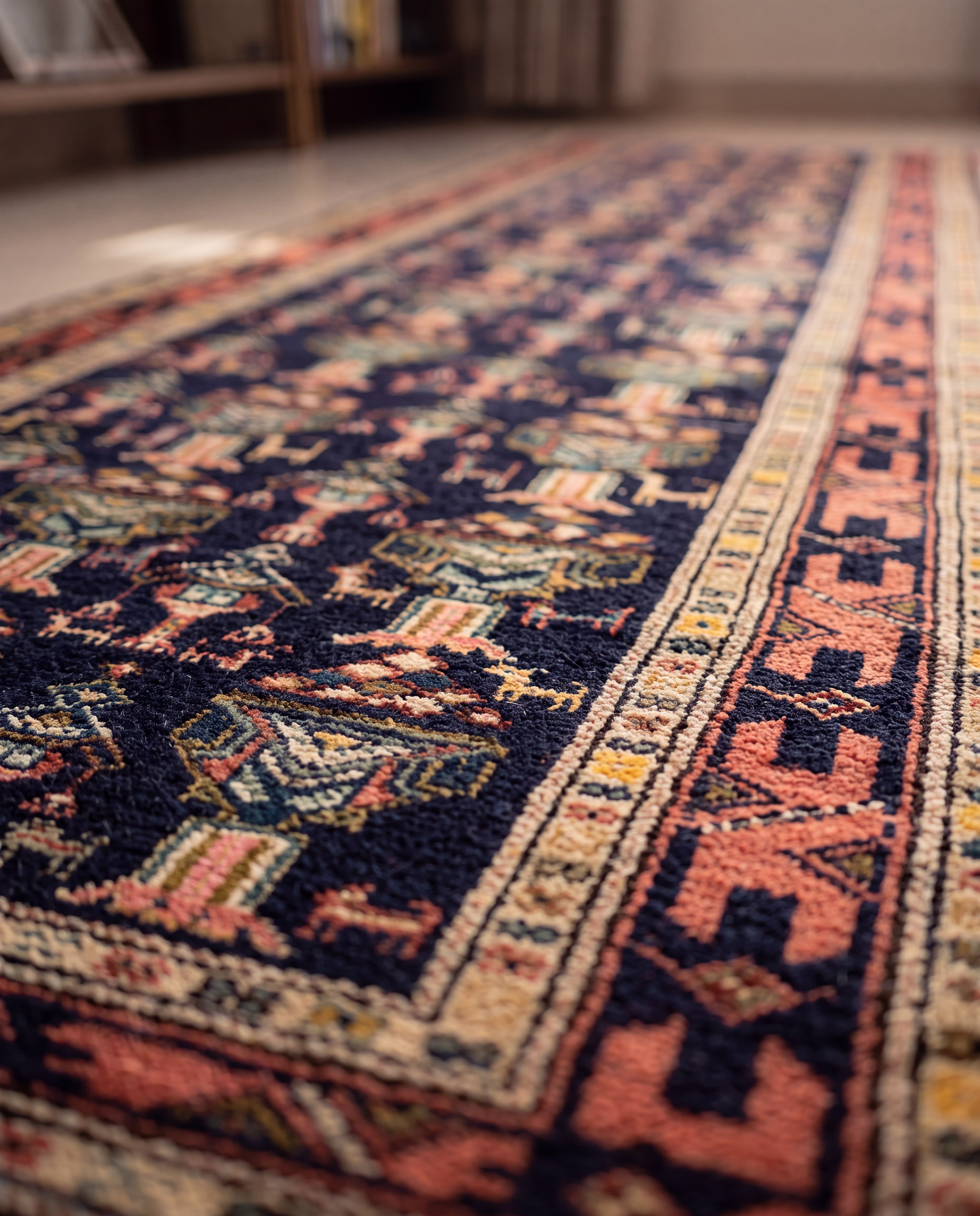 Afghan Tribal Vase Navy Runner, Afghanistan tribal rug, in indigo navy, Wool, 119x299 cm, Nasim Carpets Malaysia — view 3