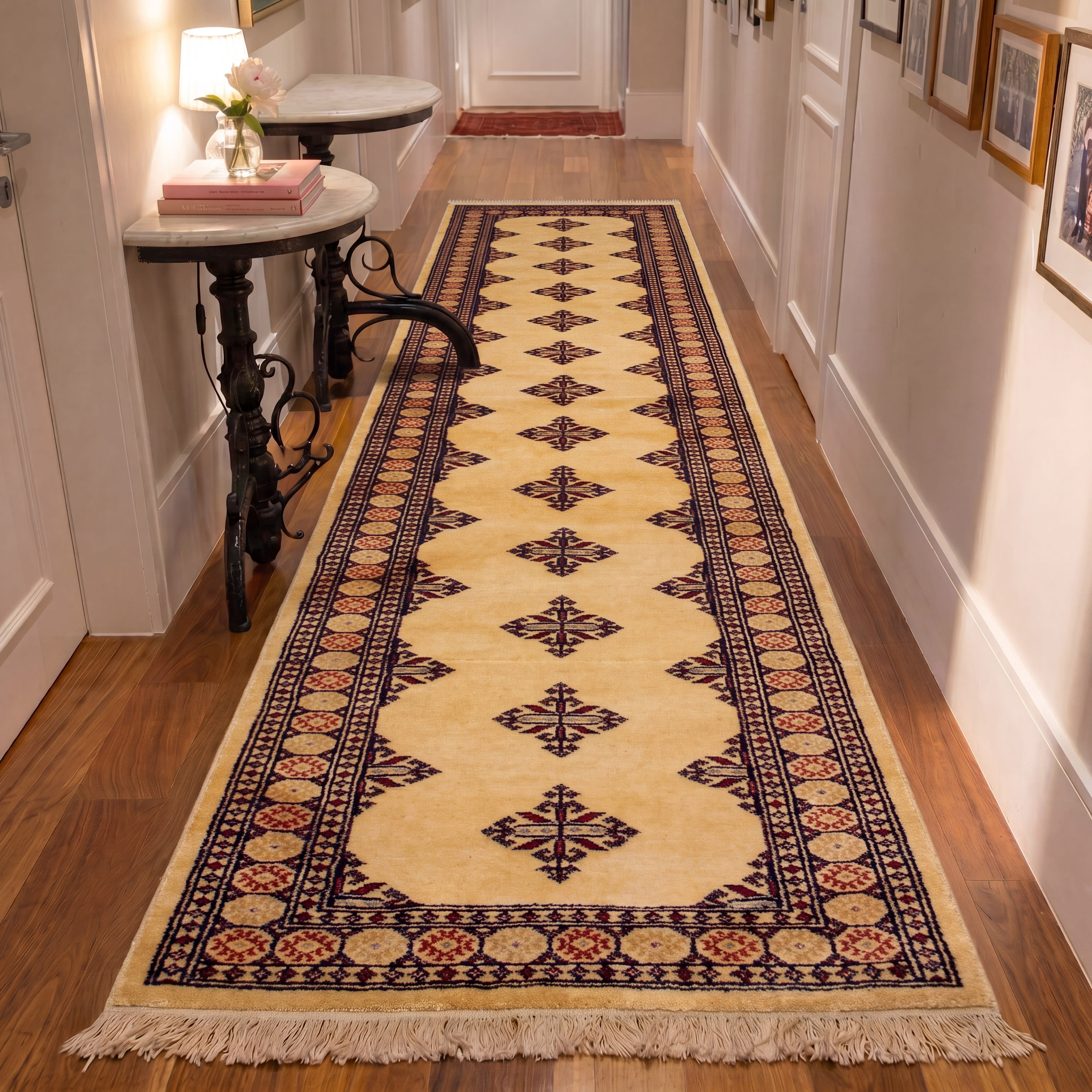Bukhara Jaldar Cream Runner, Bukhara tribal rug, in cream, Wool, 85x280 cm, Nasim Carpets Malaysia — view 2
