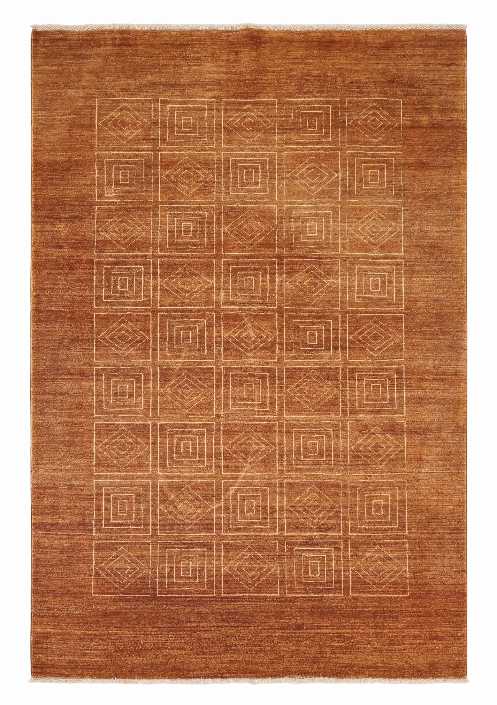 Gabbeh Geometric Grid Brown, Fars Province, Iran persian rug, in cinnamon brown, Wool, 162x244 cm, Nasim Carpets Malaysia — view 1