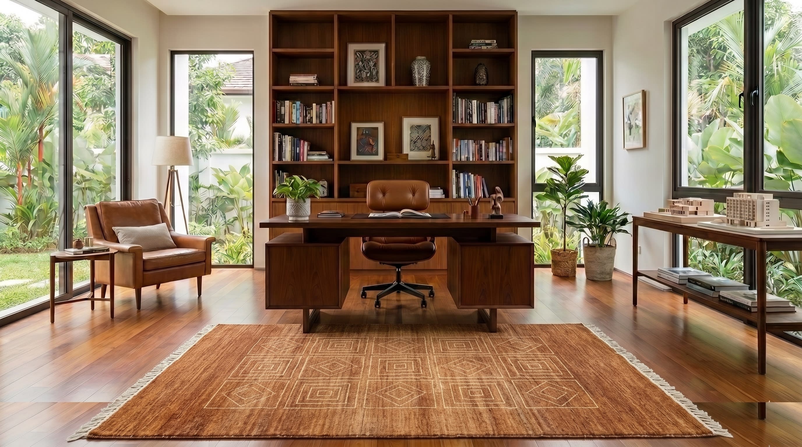 Gabbeh Geometric Grid Brown, Fars Province, Iran persian rug, in cinnamon brown, Wool, 162x244 cm, Nasim Carpets Malaysia — view 2