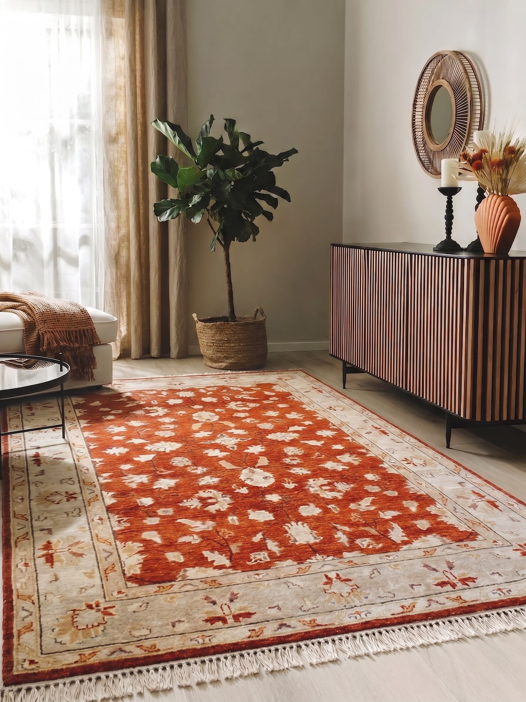 Ziegler All-Over Floral Rust, Peshawar, Pakistan persian rug, in terracotta rust, Wool, 125x156 cm, Nasim Carpets Malaysia — view 2