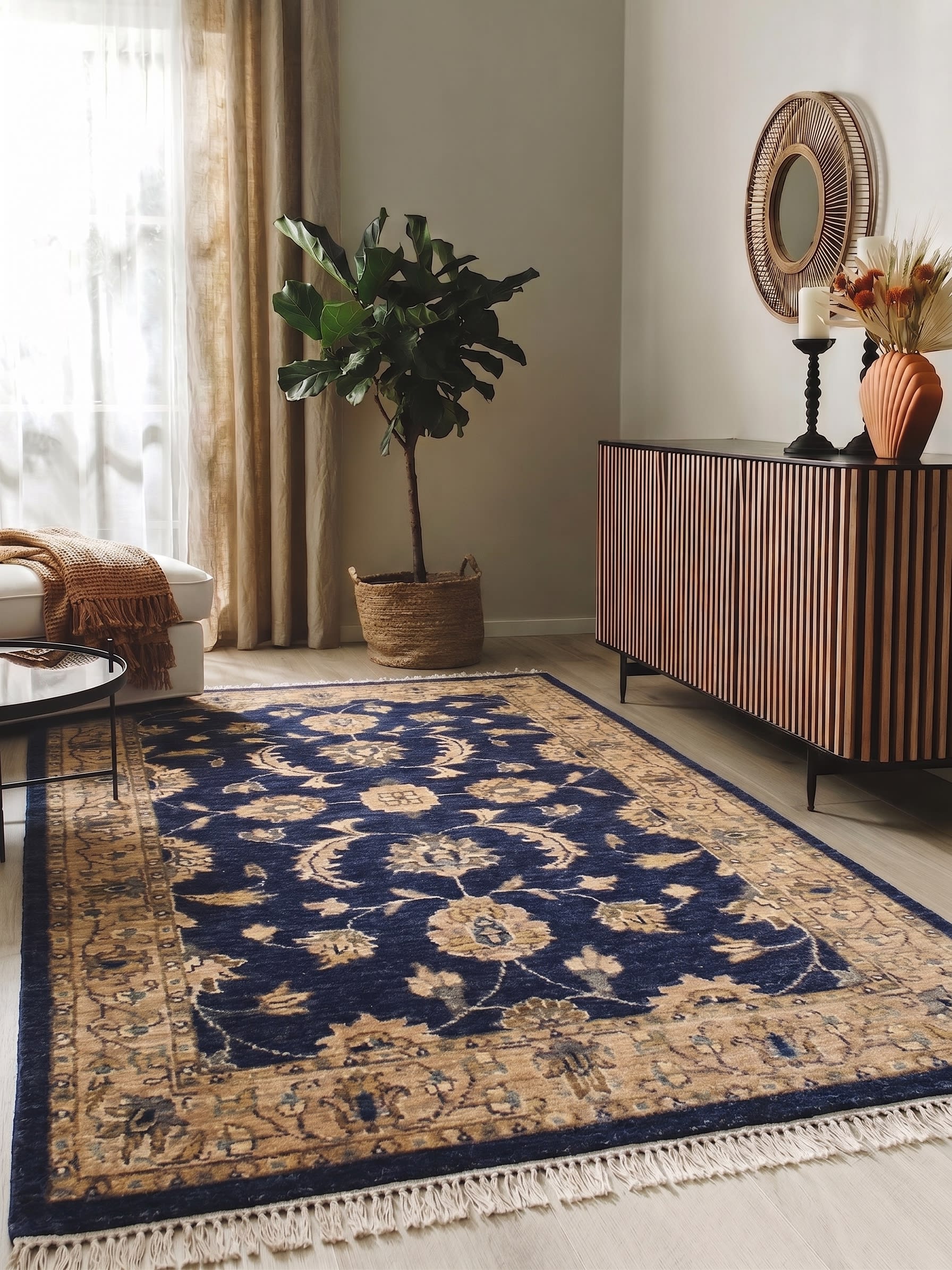 Peshawar Palmette Navy, Peshawar, Pakistan persian rug, in navy blue, Wool, 91x152 cm, Nasim Carpets Malaysia — view 2