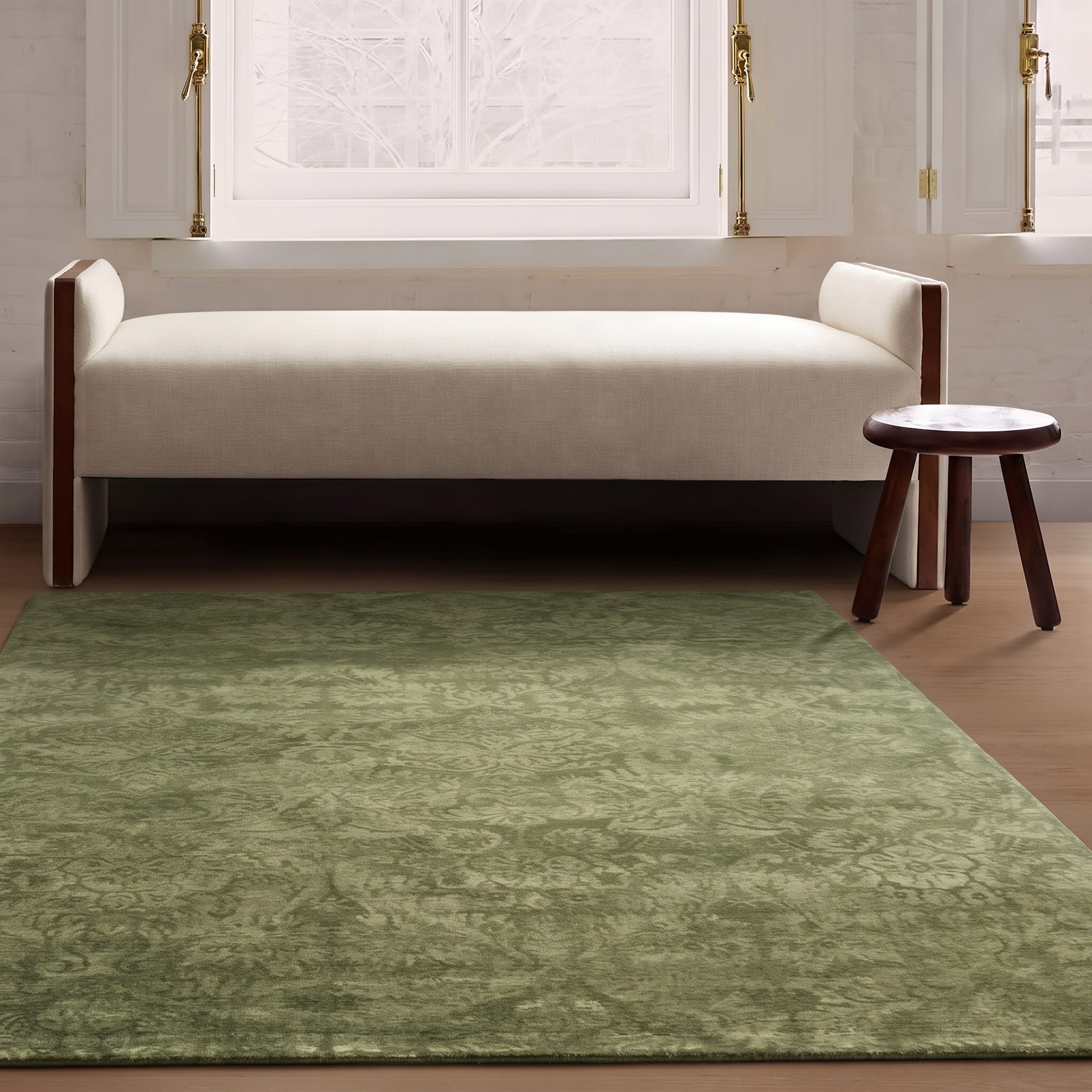 Indian Damask Sage, Jaipur, India modern rug, in sage green, Wool, 119x180 cm, Nasim Carpets Malaysia — view 2