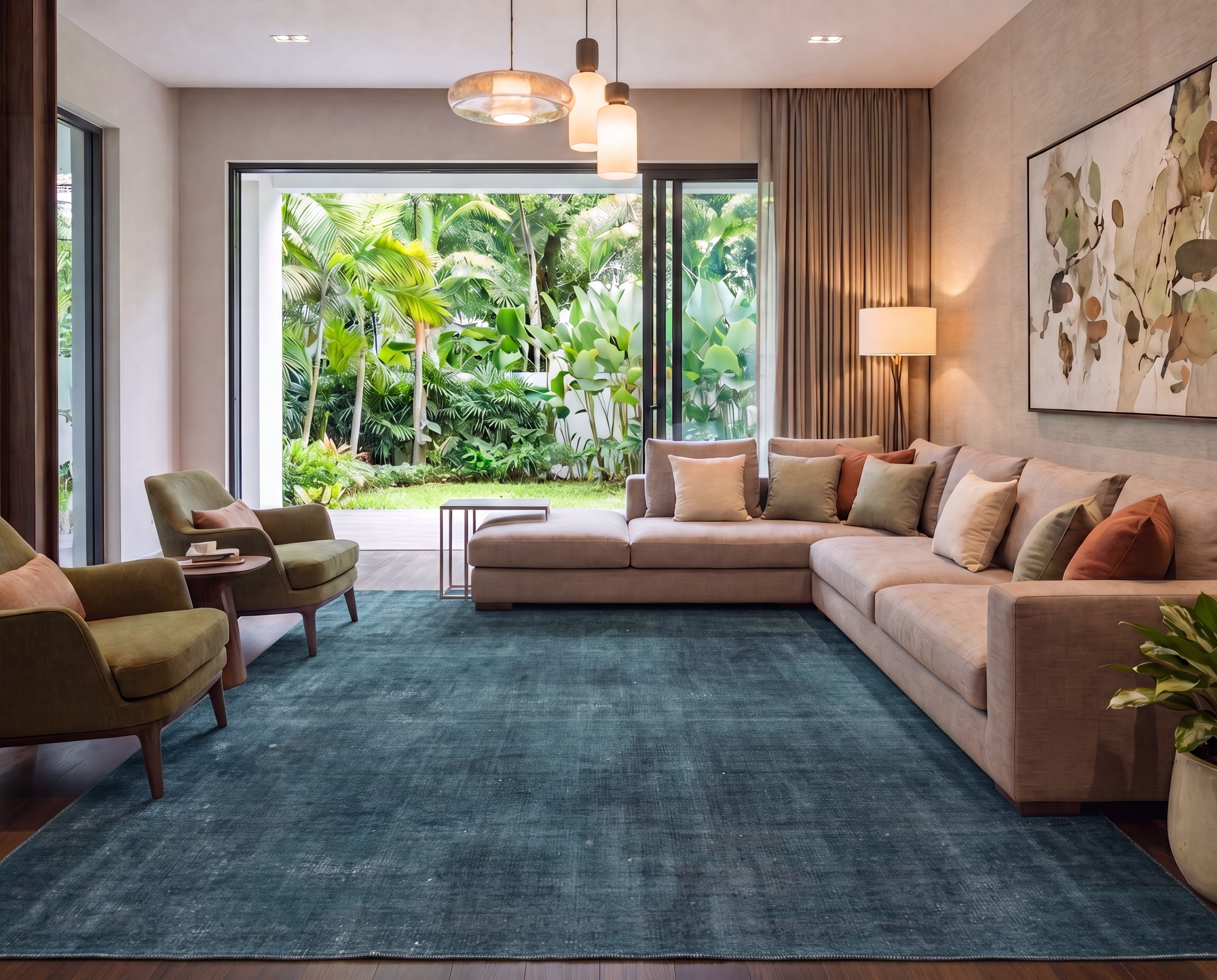 Modern Solid Teal, India modern rug, in teal blue, Silk and Wool, 250x335 cm, Nasim Carpets Malaysia — view 2