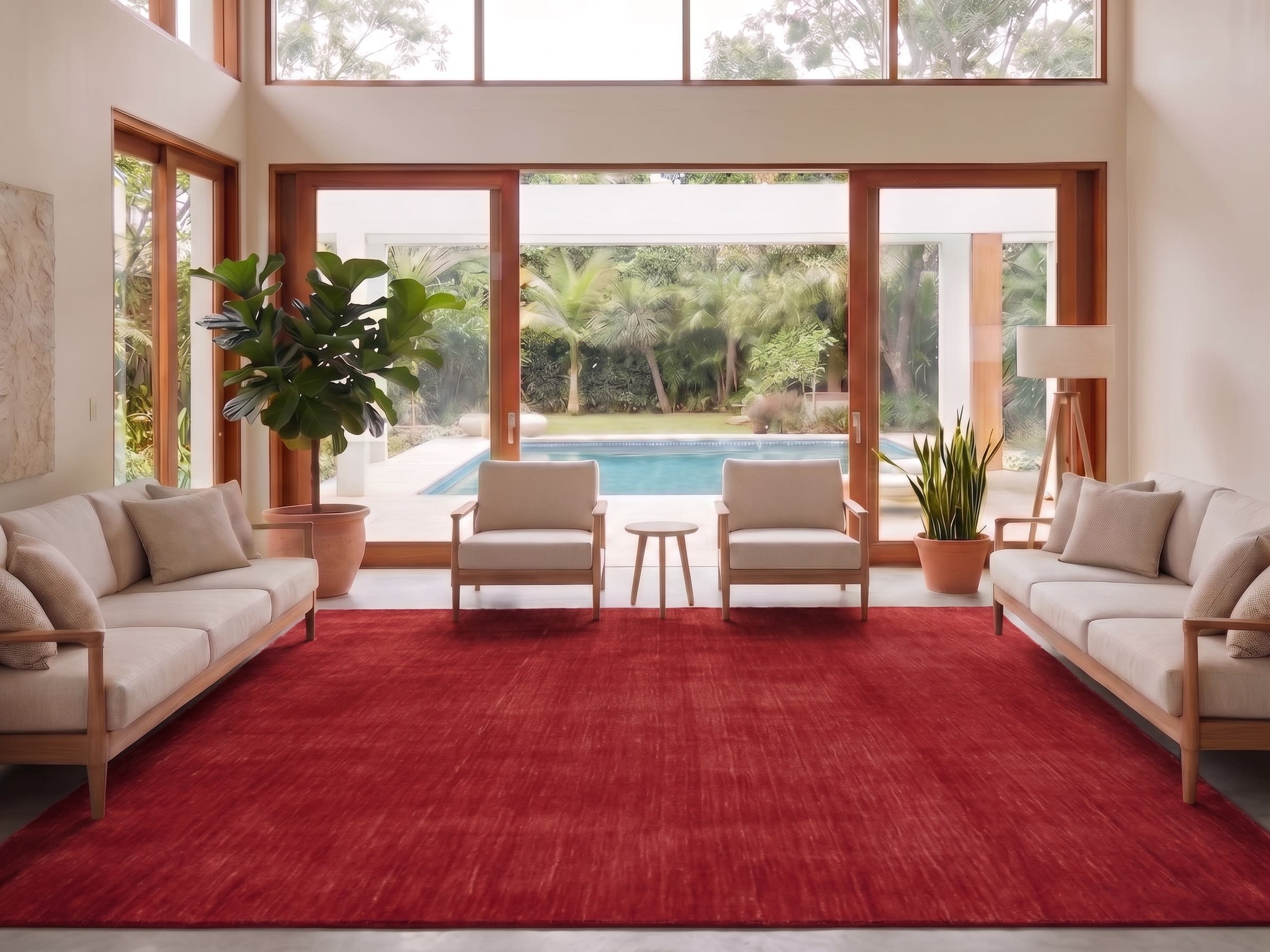 Indian Plain Crimson, Bhadohi, India modern rug, in crimson red, Wool, 244x305 cm, Nasim Carpets Malaysia — view 2