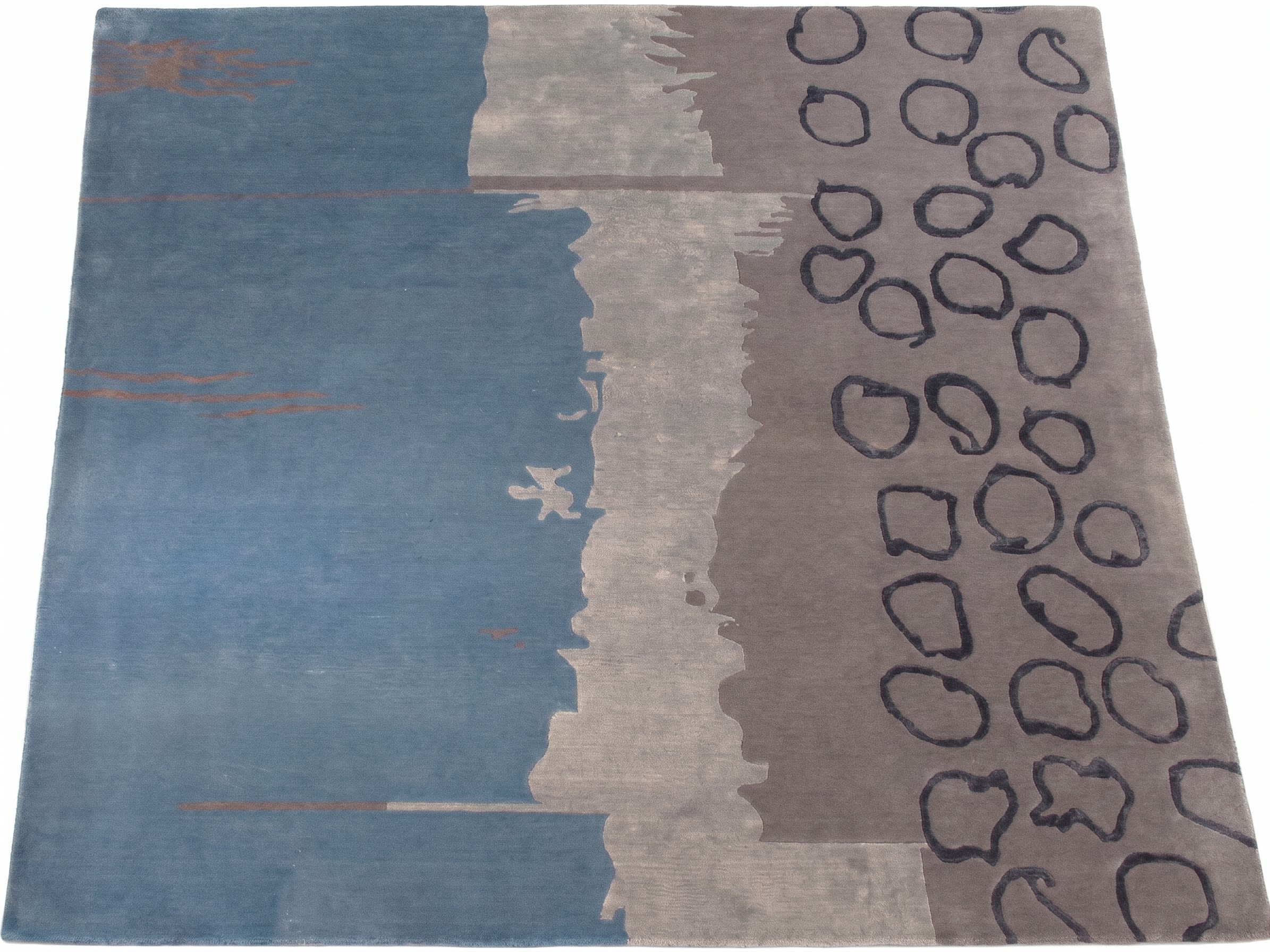 Nepali Abstract Coastal Blue, Kathmandu Valley, Nepal modern rug, in steel blue, Wool, 183x274 cm, Nasim Carpets Malaysia — view 1