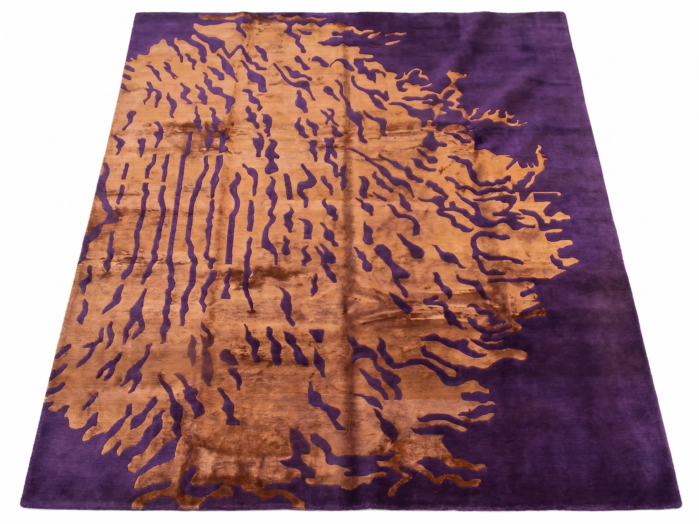 Nepali Tiger Stripe Copper, Kathmandu, Nepal modern rug, in copper gold, Silk and Wool, 244x305 cm, Nasim Carpets Malaysia — view 1