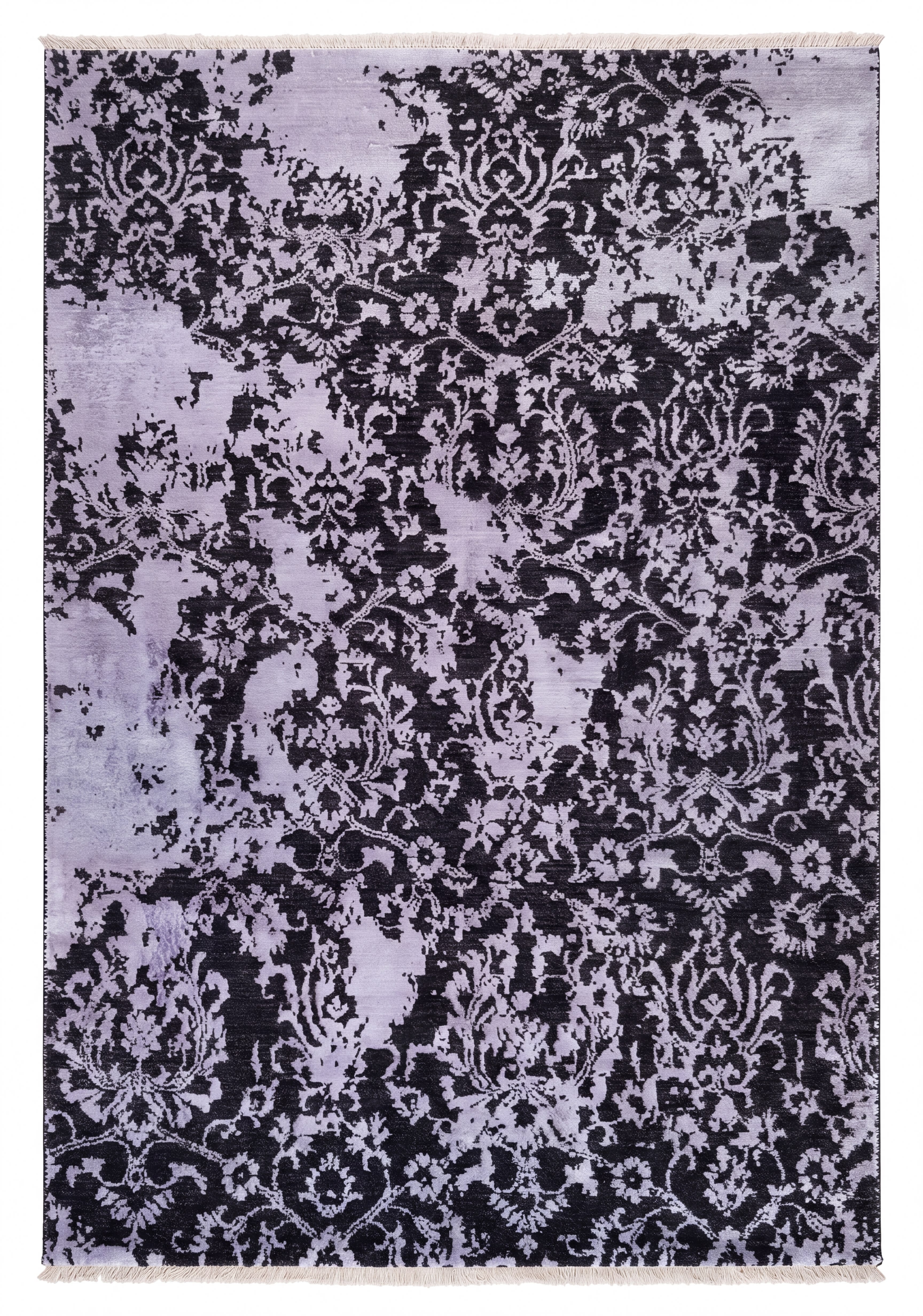 Indo-Persian Erased Damask Charcoal, Jaipur, India modern rug, in charcoal, Silk and Wool, 122x183 cm, Nasim Carpets Malaysia — view 1