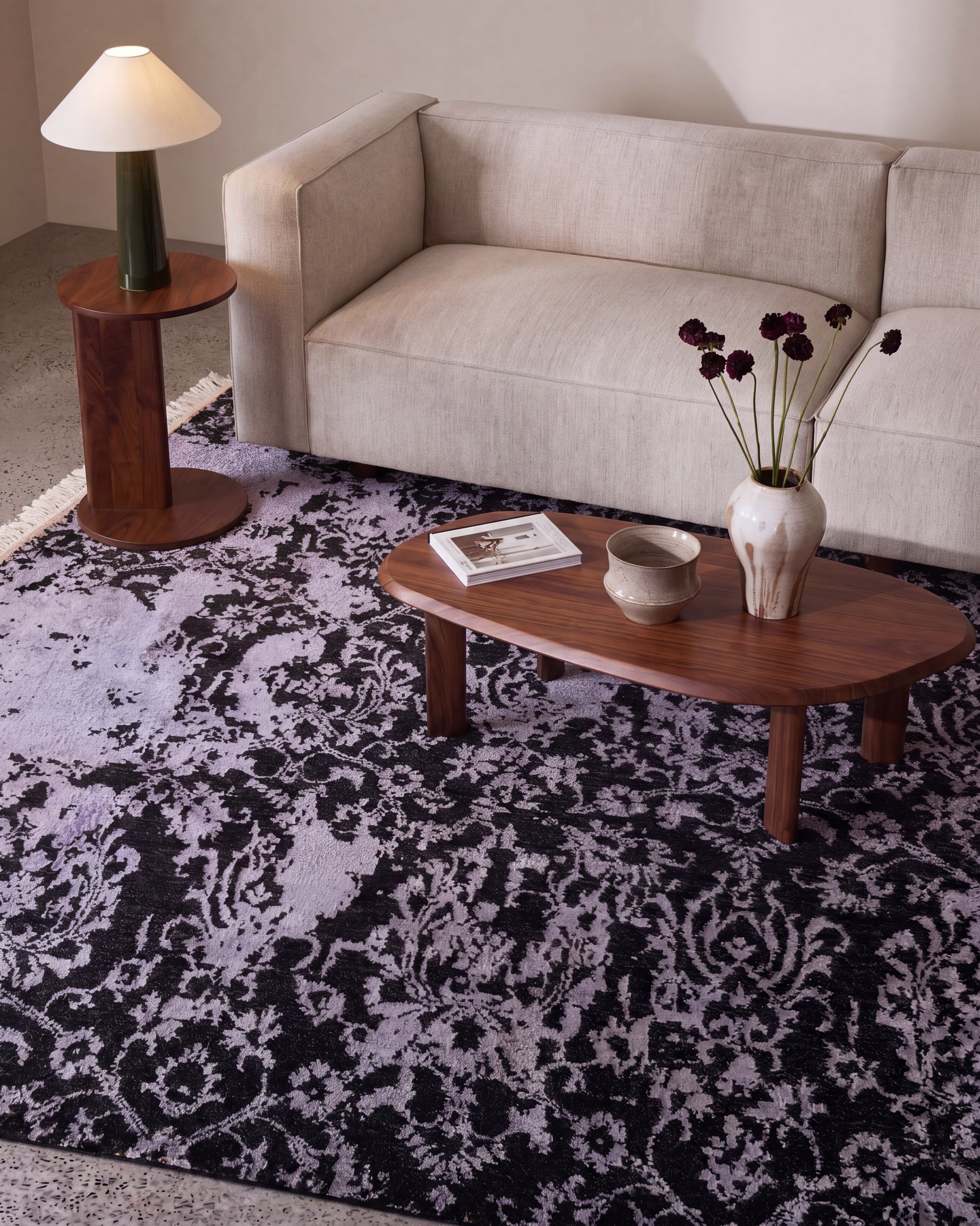 Indo-Persian Erased Damask Charcoal, Jaipur, India modern rug, in charcoal, Silk and Wool, 122x183 cm, Nasim Carpets Malaysia — view 2