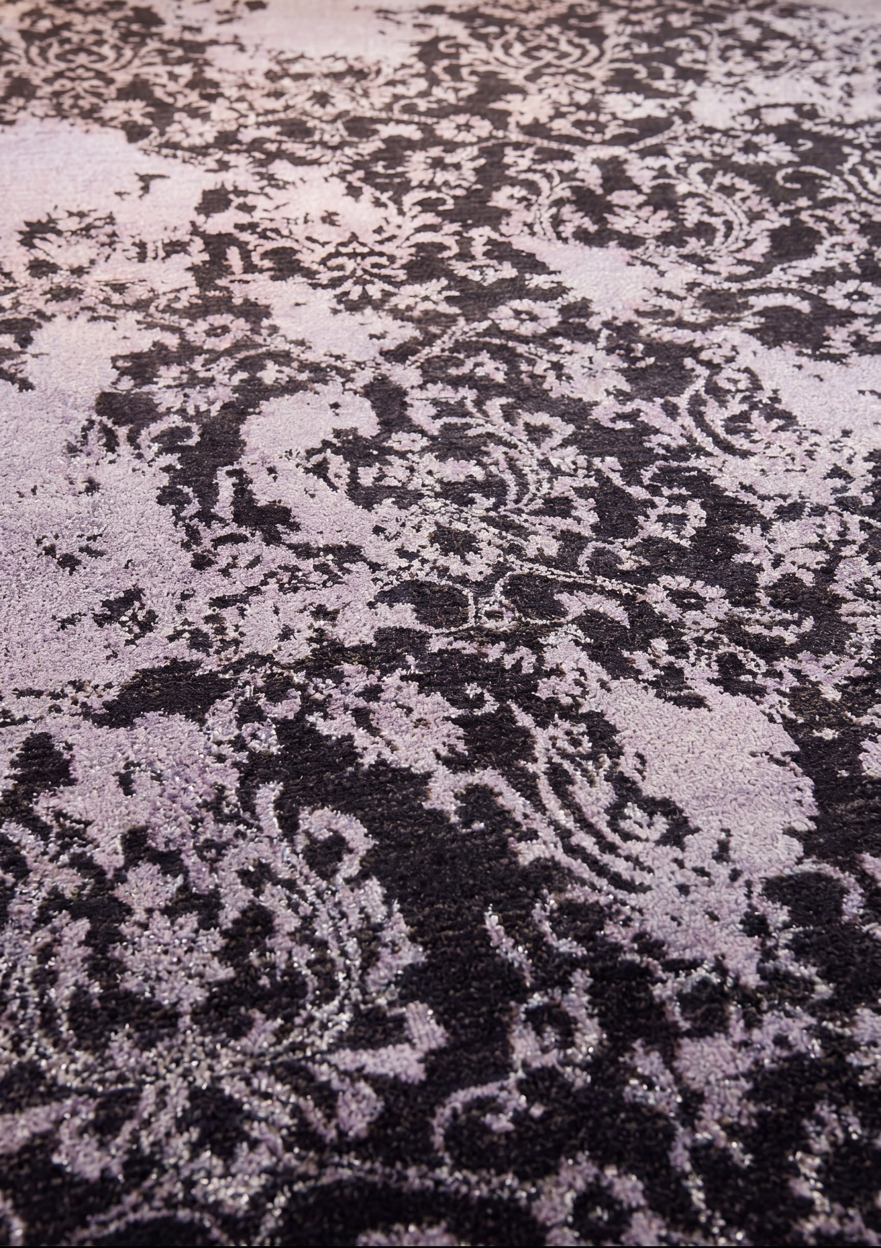 Indo-Persian Erased Damask Charcoal, Jaipur, India modern rug, in charcoal, Silk and Wool, 122x183 cm, Nasim Carpets Malaysia — view 3