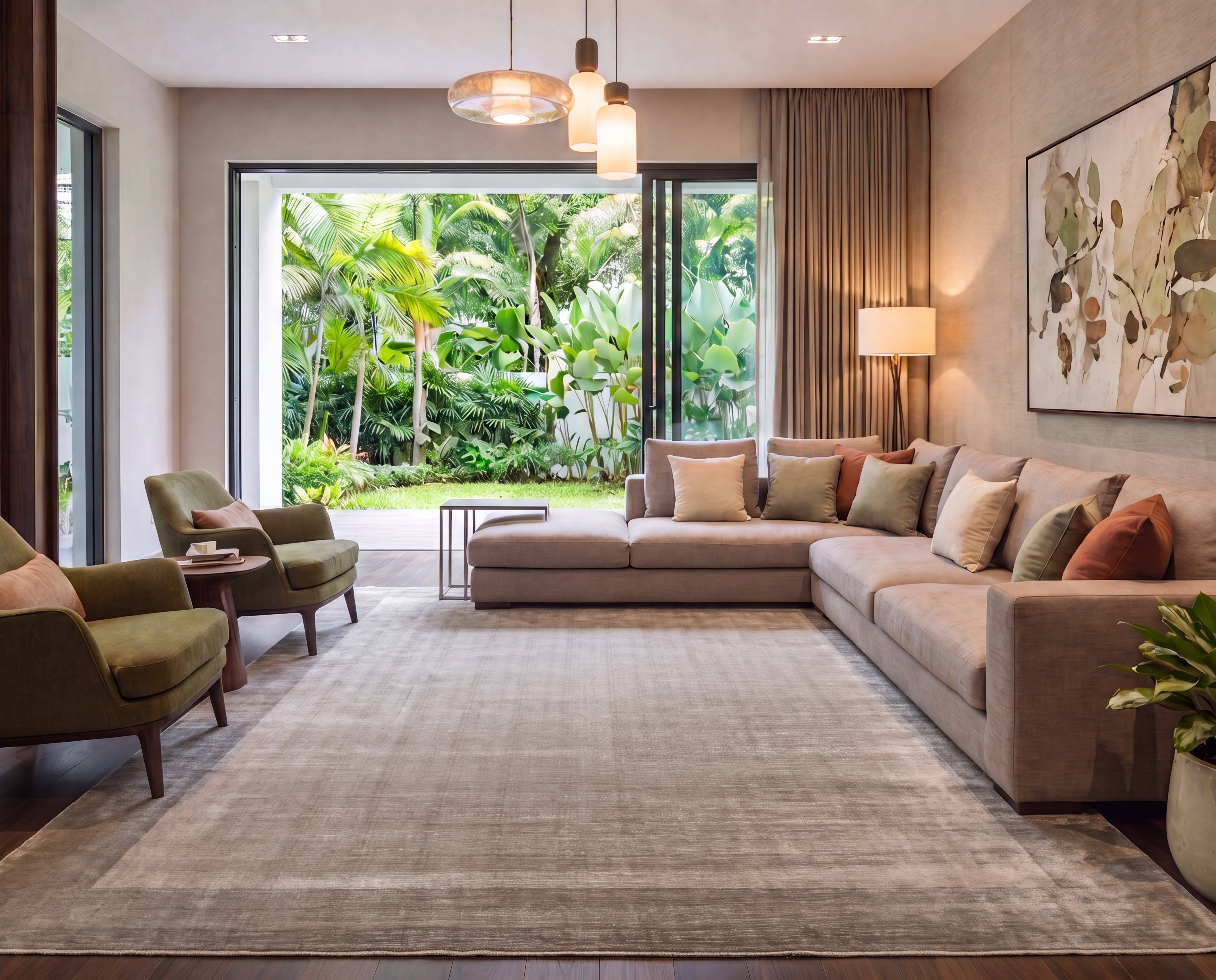 Indo-Chinese Solid Field Silver Taupe, Nepal / Indo-Chinese Border Region modern rug, in silver taupe, Pure Silk, 274x366 cm, Nasim Carpets Malaysia — view 2