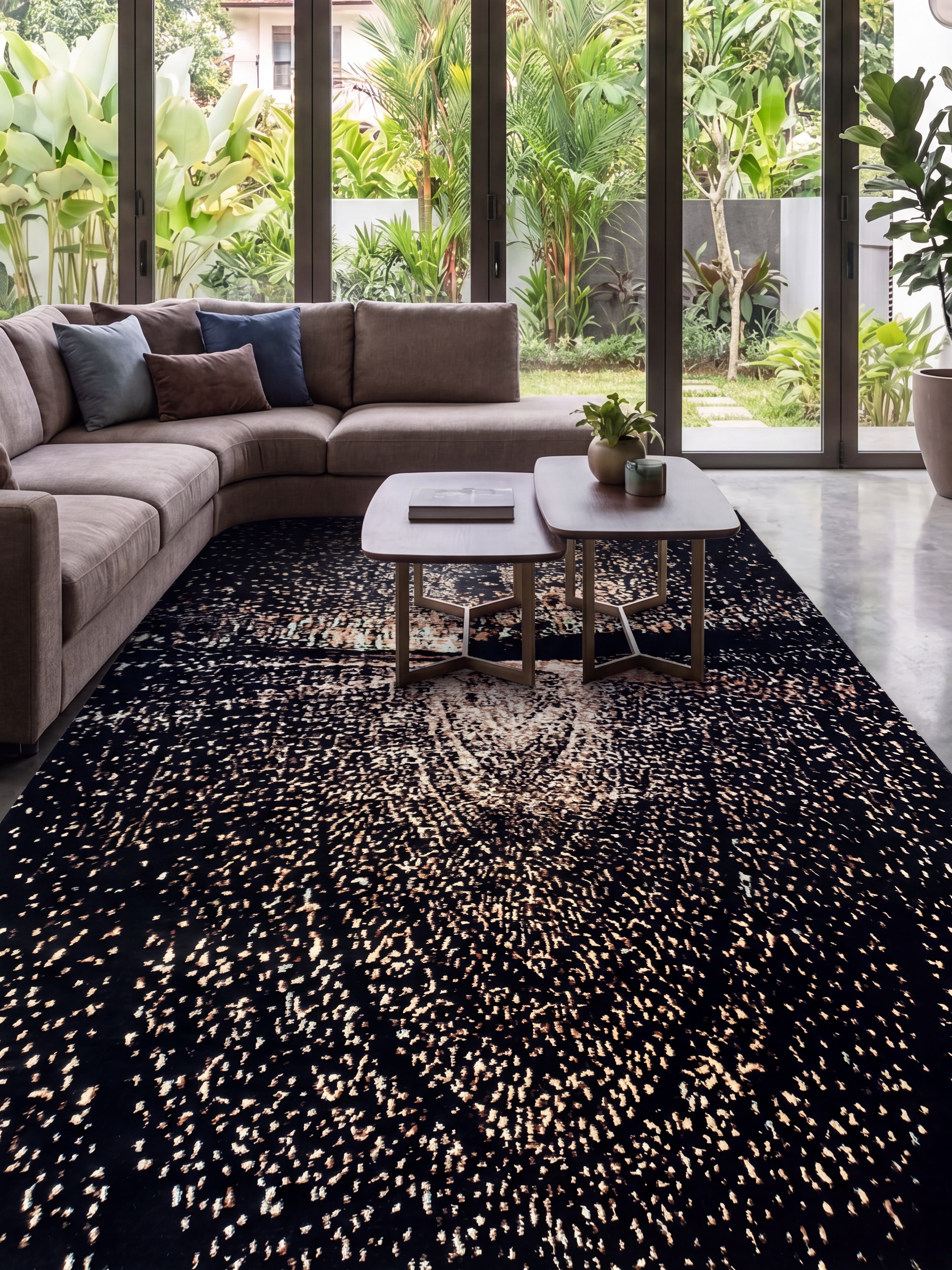 Contemporary Nocturnal Scatter Charcoal, Contemporary Western / European Studio Design modern rug, in jet black, Wool, 183x274 cm, Nasim Carpets Malaysia — view 2