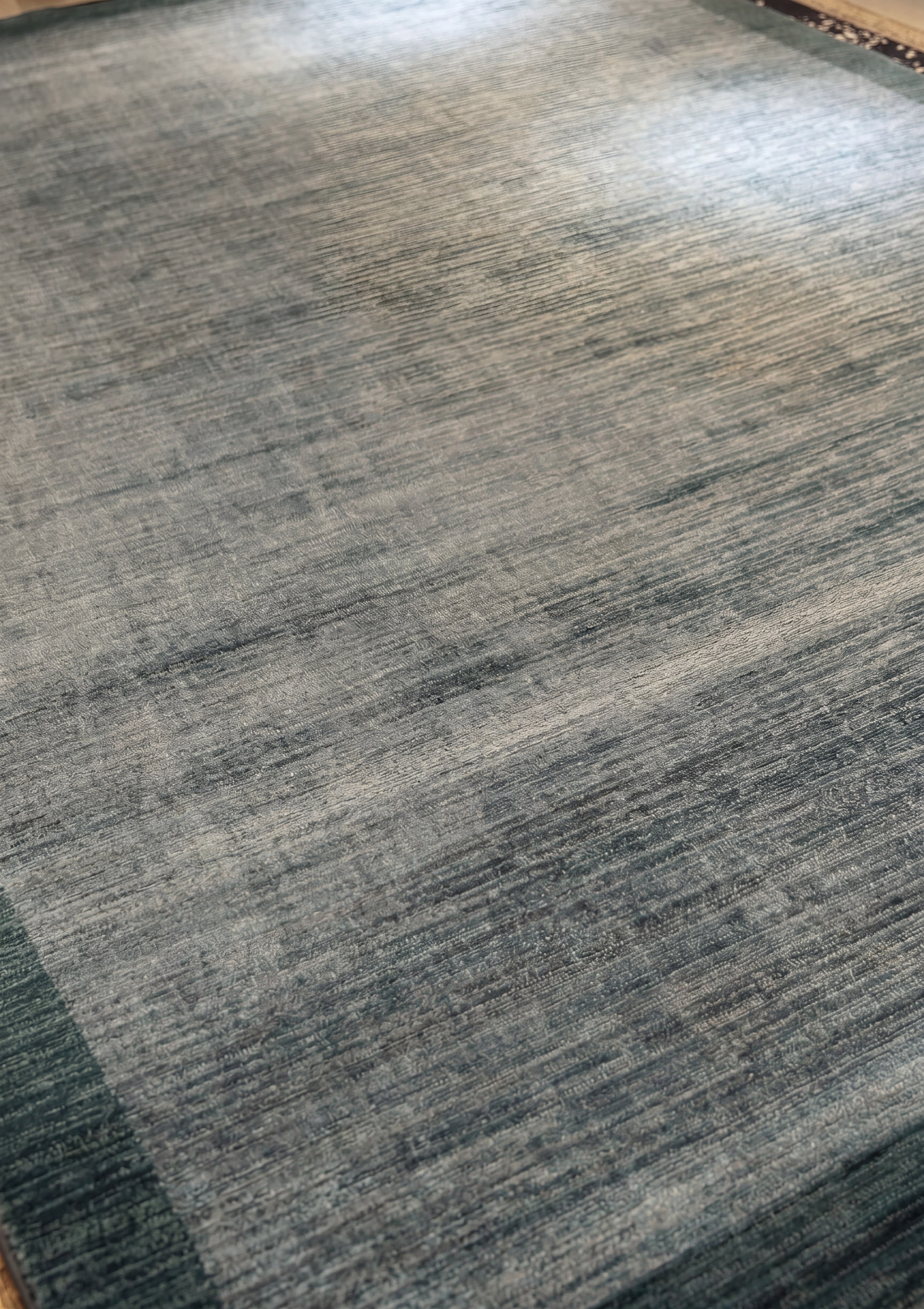 Indian Silk Solid Teal Grey, Varanasi, India modern rug, in slate teal, Pure Silk, 274x366 cm, Nasim Carpets Malaysia — view 3