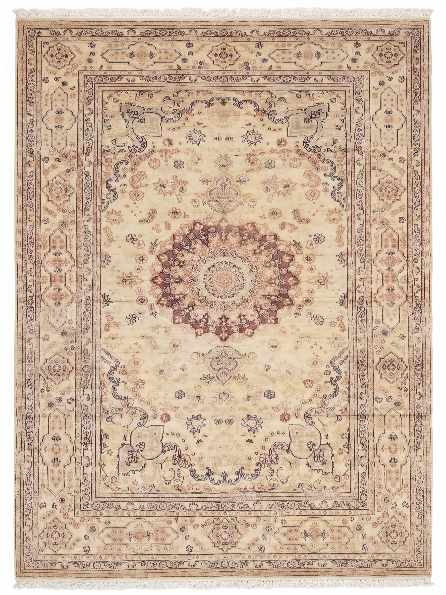 Qum Medallion Ivory, Iran persian rug, in antique ivory, Pure Silk, 122x183 cm, Nasim Carpets Malaysia — view 1