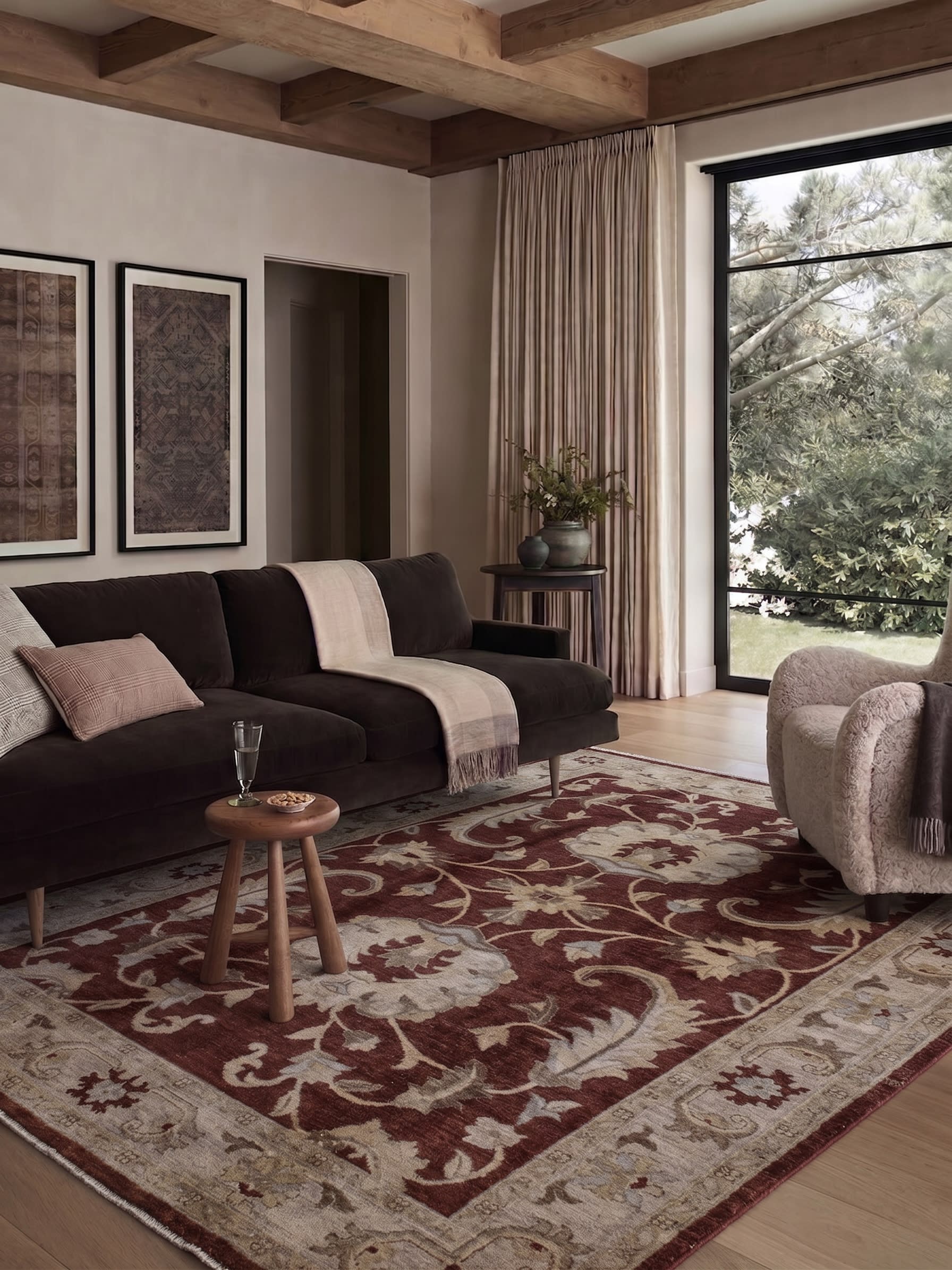 Sultanabad Palmette Vine Scroll Burgundy, Sultanabad (Arak), Iran persian rug, in madder burgundy, Wool, 183x244 cm, Nasim Carpets Malaysia — view 2