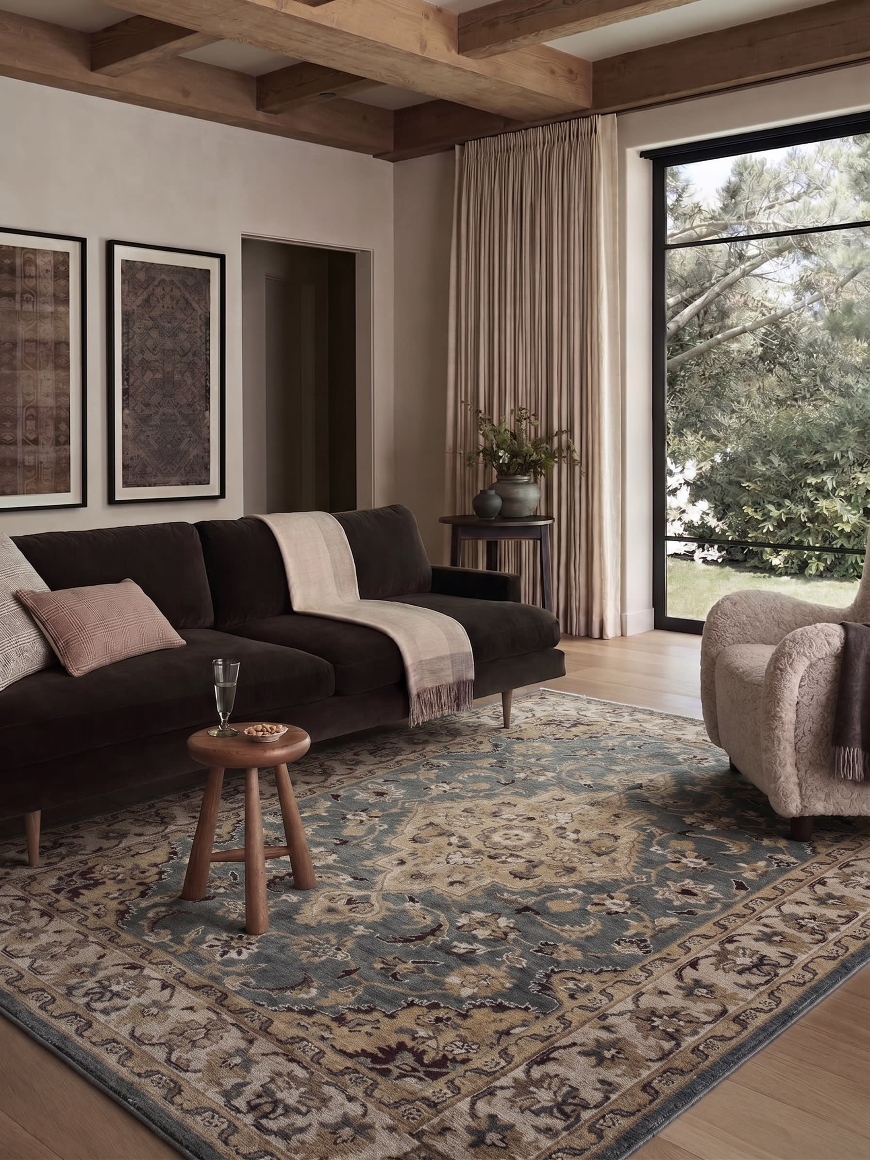 Agra Medallion Floral Slate, Agra, India persian rug, in slate grey, Wool, 152x198 cm, Nasim Carpets Malaysia — view 2