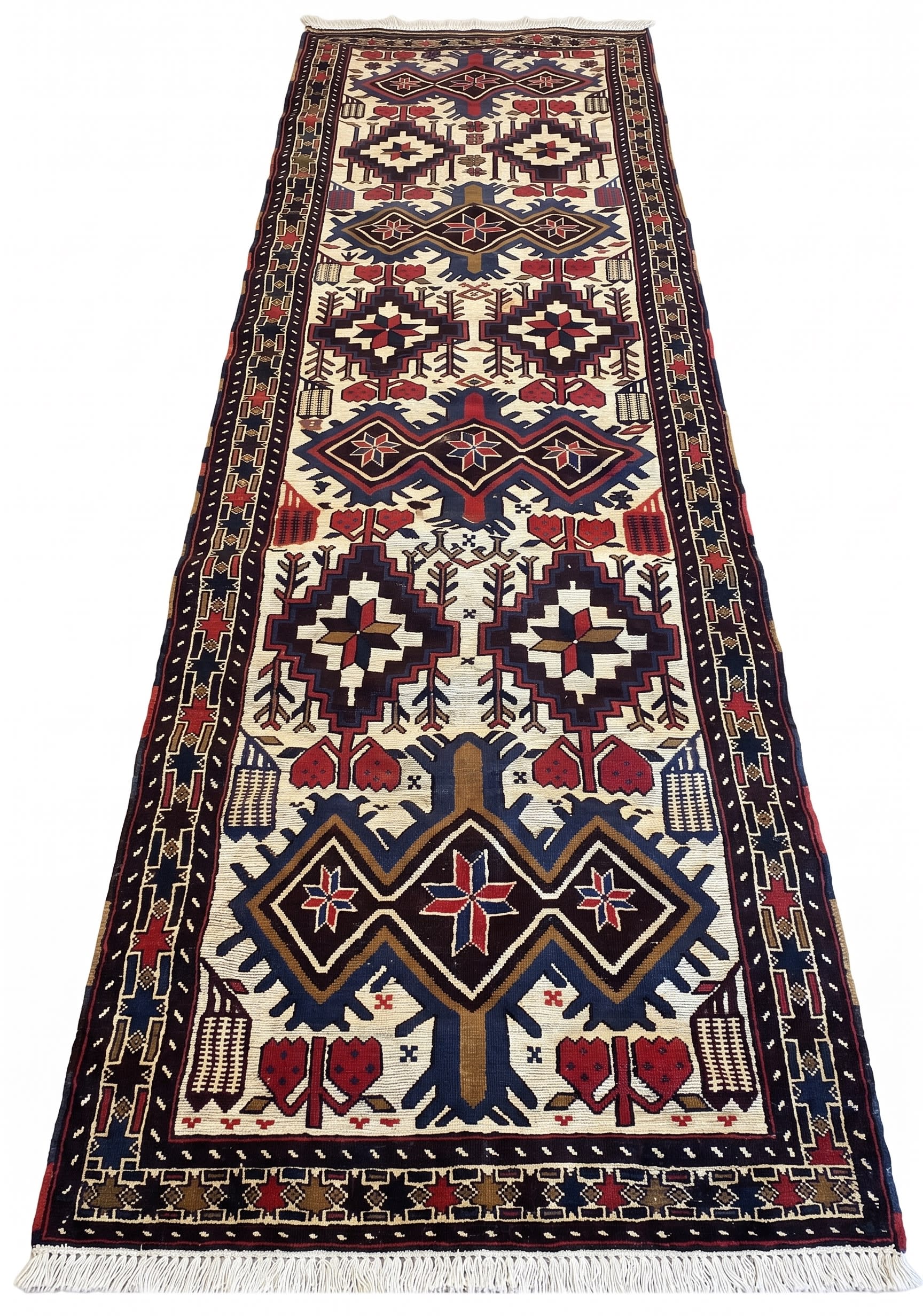 Afghan Kilim Runner Ivory Tree of Life, Afghanistan kilim rug, in ivory, Wool, 85x366 cm, Nasim Carpets Malaysia — view 1