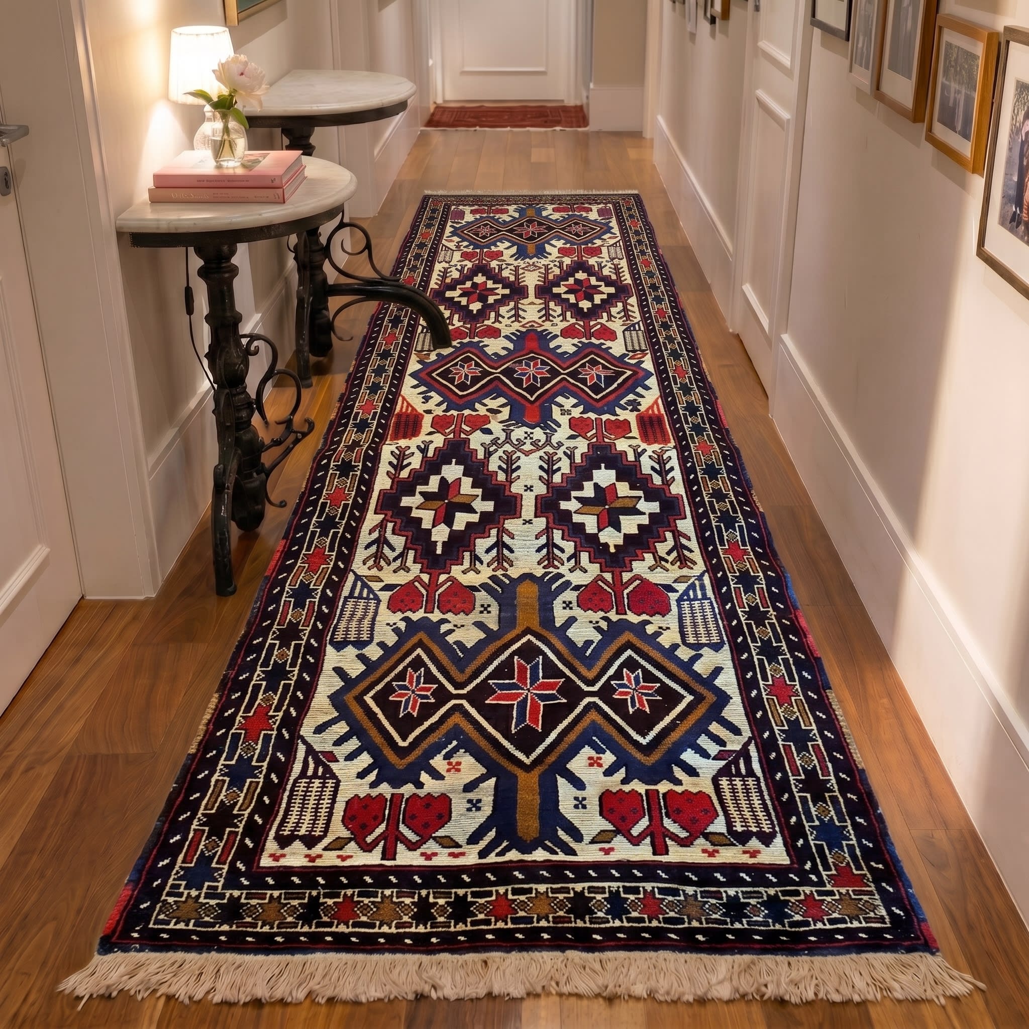 Afghan Kilim Runner Ivory Tree of Life, Afghanistan kilim rug, in ivory, Wool, 85x366 cm, Nasim Carpets Malaysia — view 2