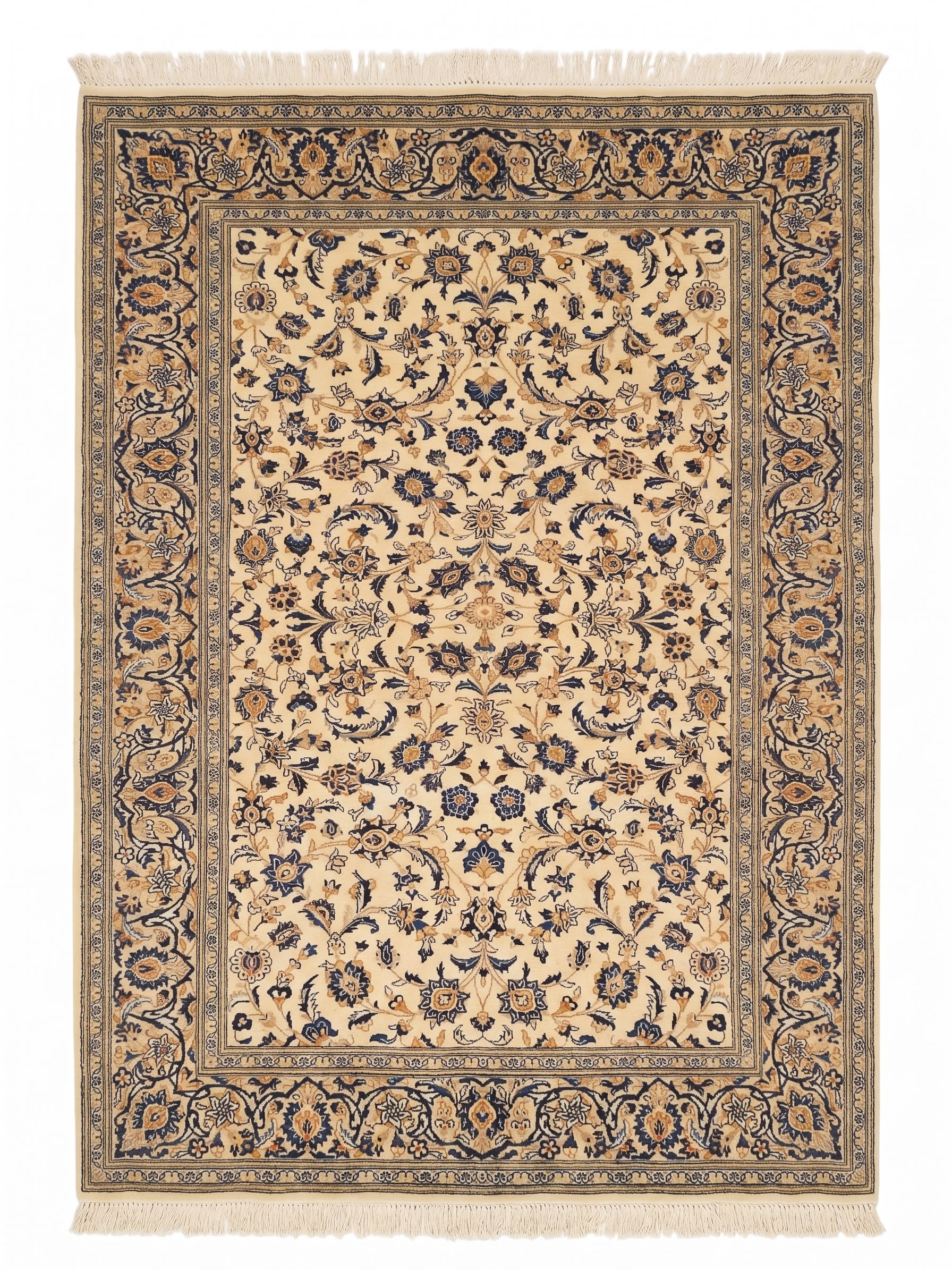 Kashan All-Over Ivory Navy, Iran persian rug, in ivory cream, Wool, 213x305 cm, Nasim Carpets Malaysia — view 1