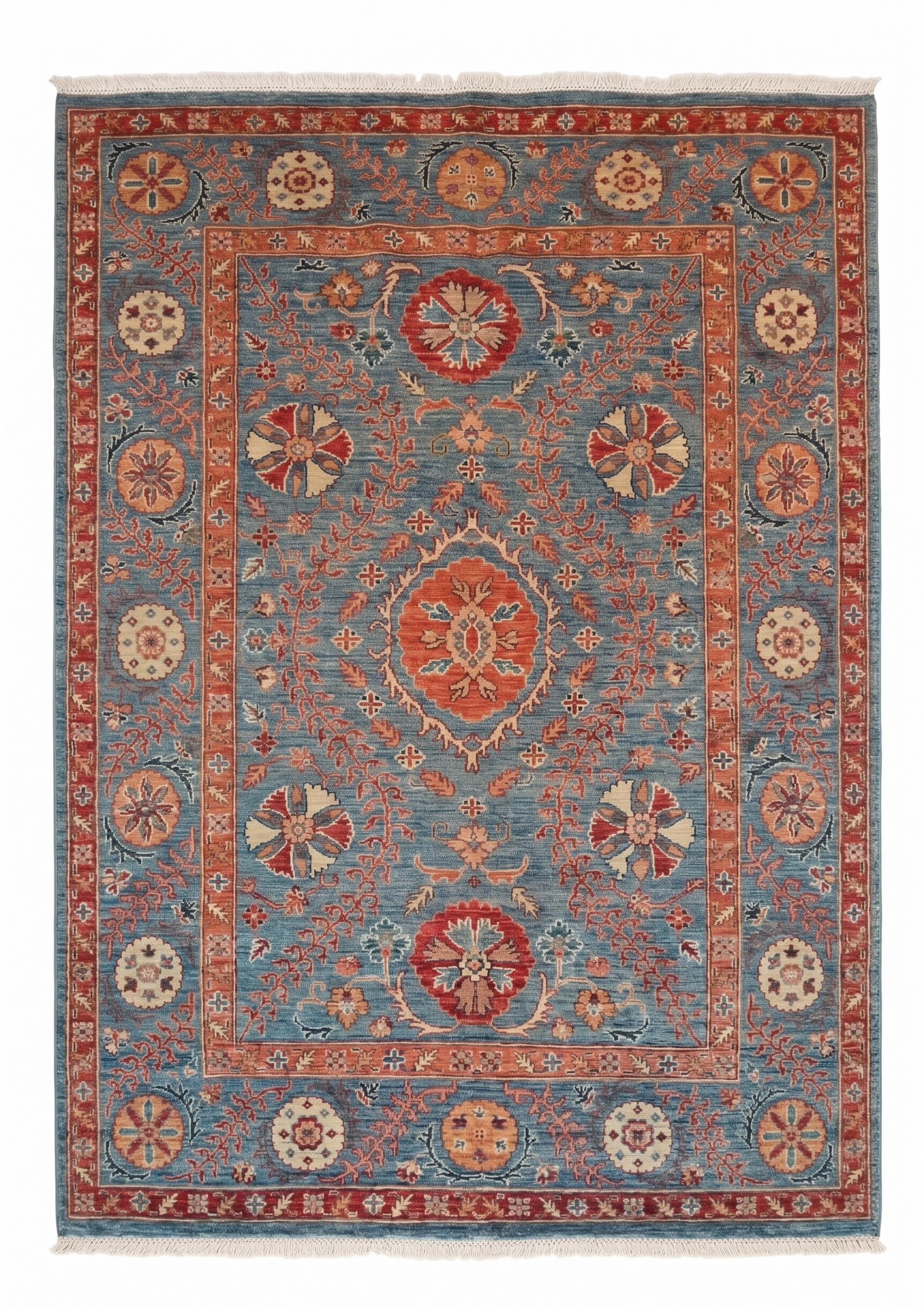Mamluk Vase Floral Slate Blue, Peshawar, Pakistan (Chobi / Afghan-Mamluk tradition) tribal rug, in slate blue, Wool, 152x213 cm, Nasim Carpets Malaysia — view 1