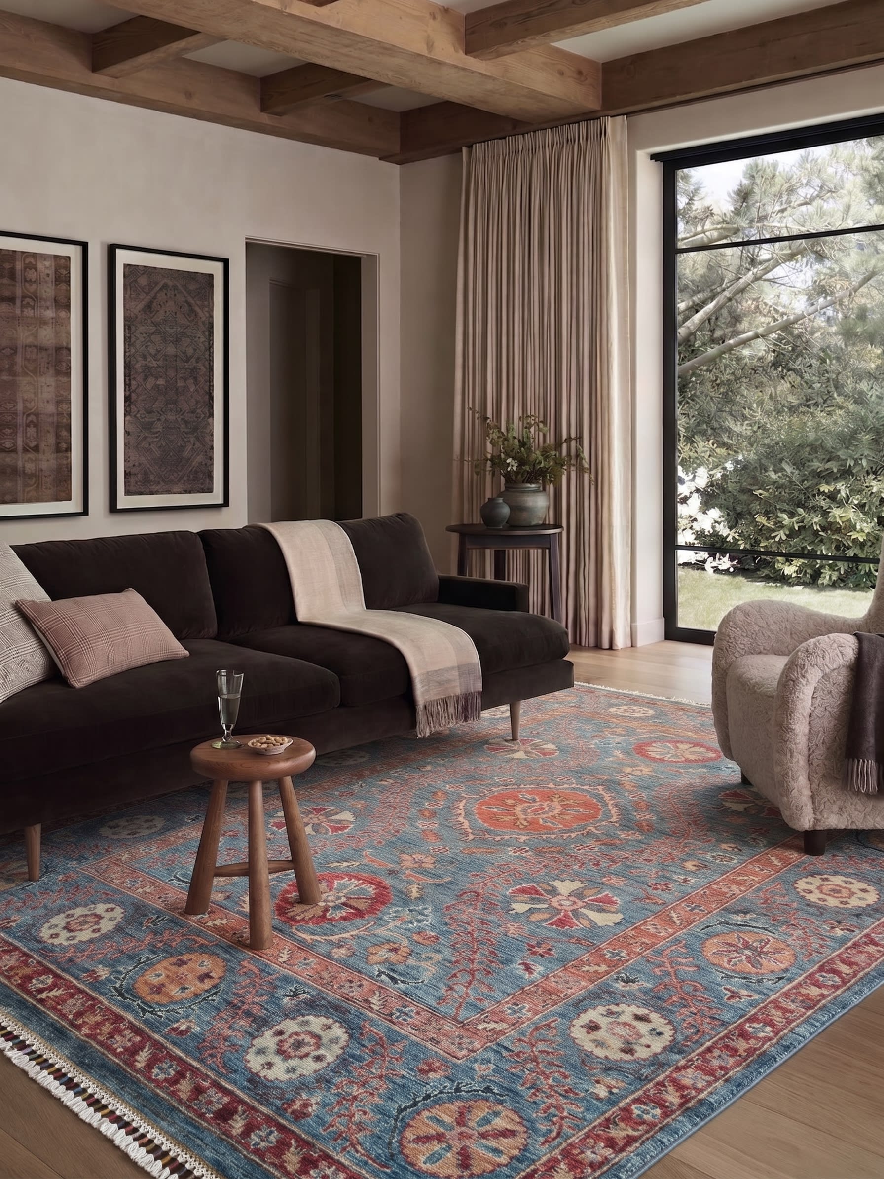 Mamluk Vase Floral Slate Blue, Peshawar, Pakistan (Chobi / Afghan-Mamluk tradition) tribal rug, in slate blue, Wool, 152x213 cm, Nasim Carpets Malaysia — view 2