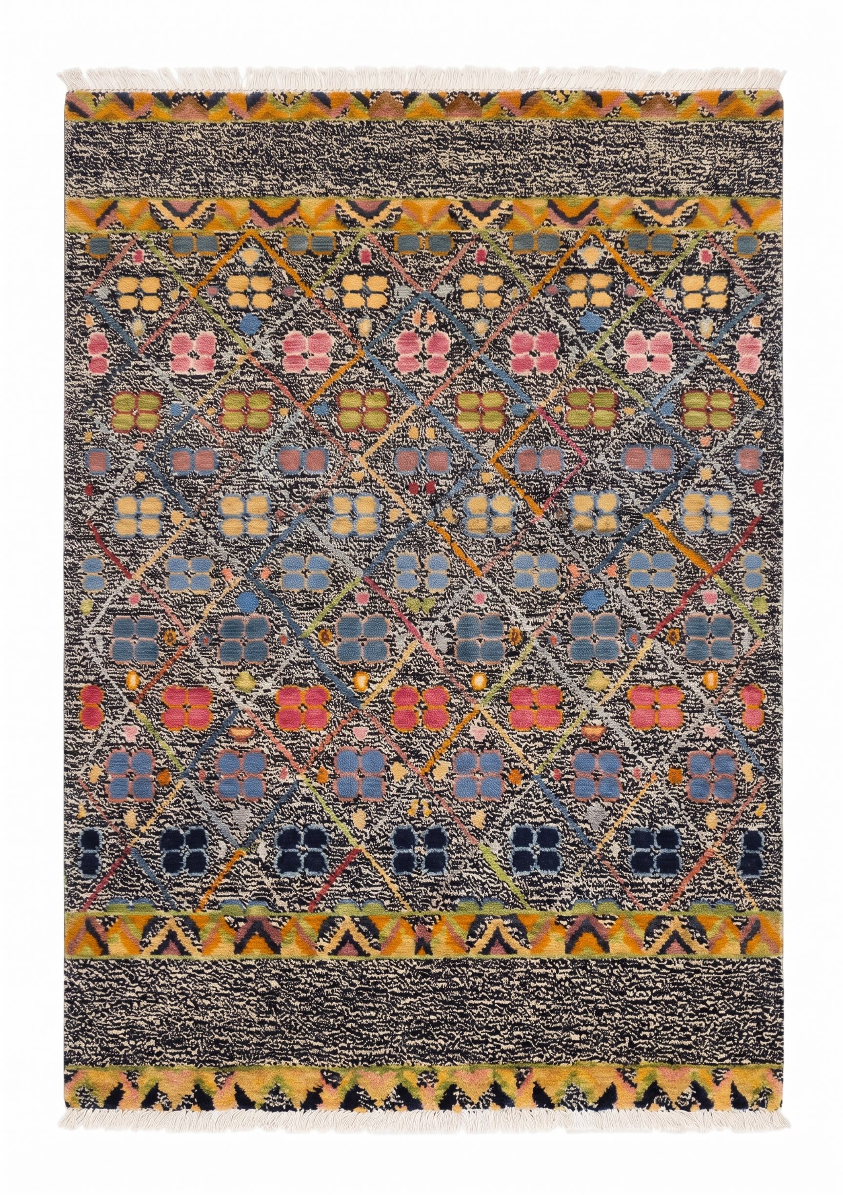 Gabbeh Lattice Floral Charcoal, Qashqai Tribal Region, Fars Province, Iran modern rug, in charcoal black, Wool, 122x183 cm, Nasim Carpets Malaysia — view 1