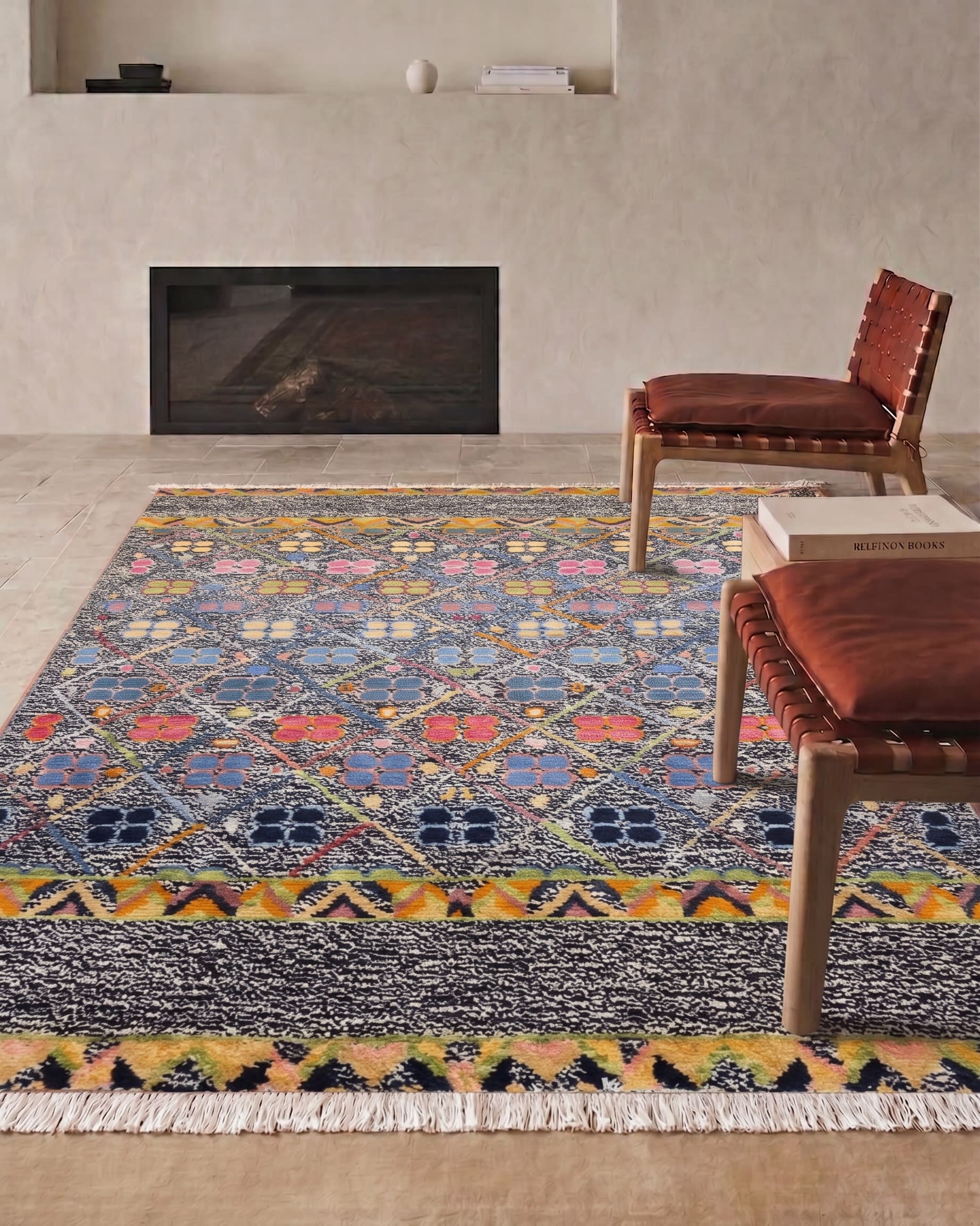 Gabbeh Lattice Floral Charcoal, Qashqai Tribal Region, Fars Province, Iran modern rug, in charcoal black, Wool, 122x183 cm, Nasim Carpets Malaysia — view 2