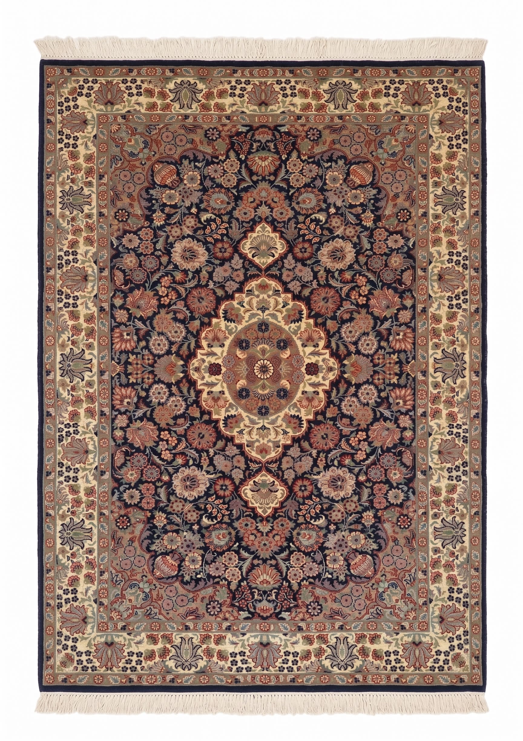 Pakistani Medallion Floral Navy, Pakistan persian rug, in midnight navy, Wool, 140x213 cm, Nasim Carpets Malaysia — view 1